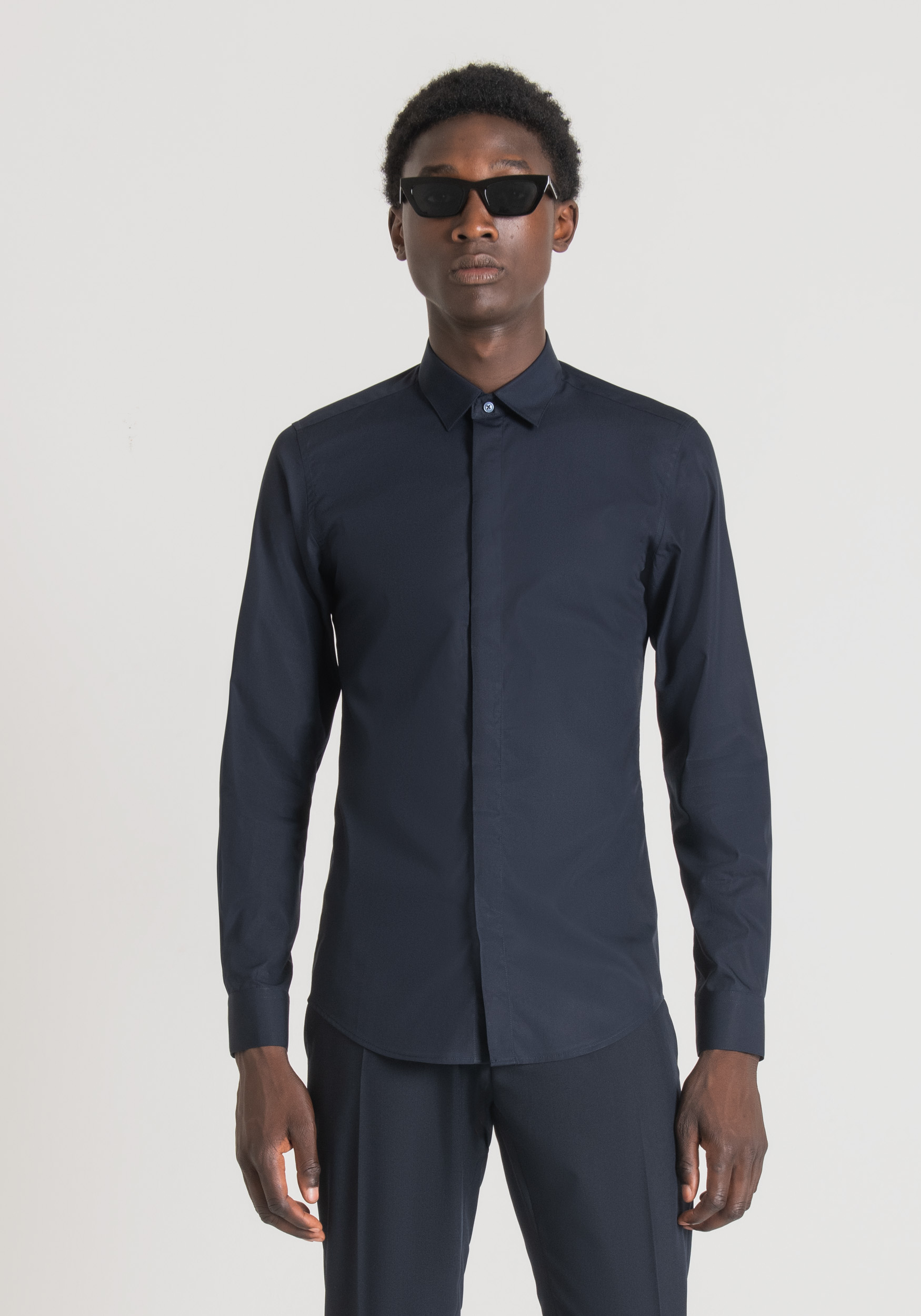Antony Morato Chemise Slim Fit 'London' En Coton, Facile A Repasser, Avec Patte De Boutonnage Dissimulee Encre Bleu | Homme Chemises