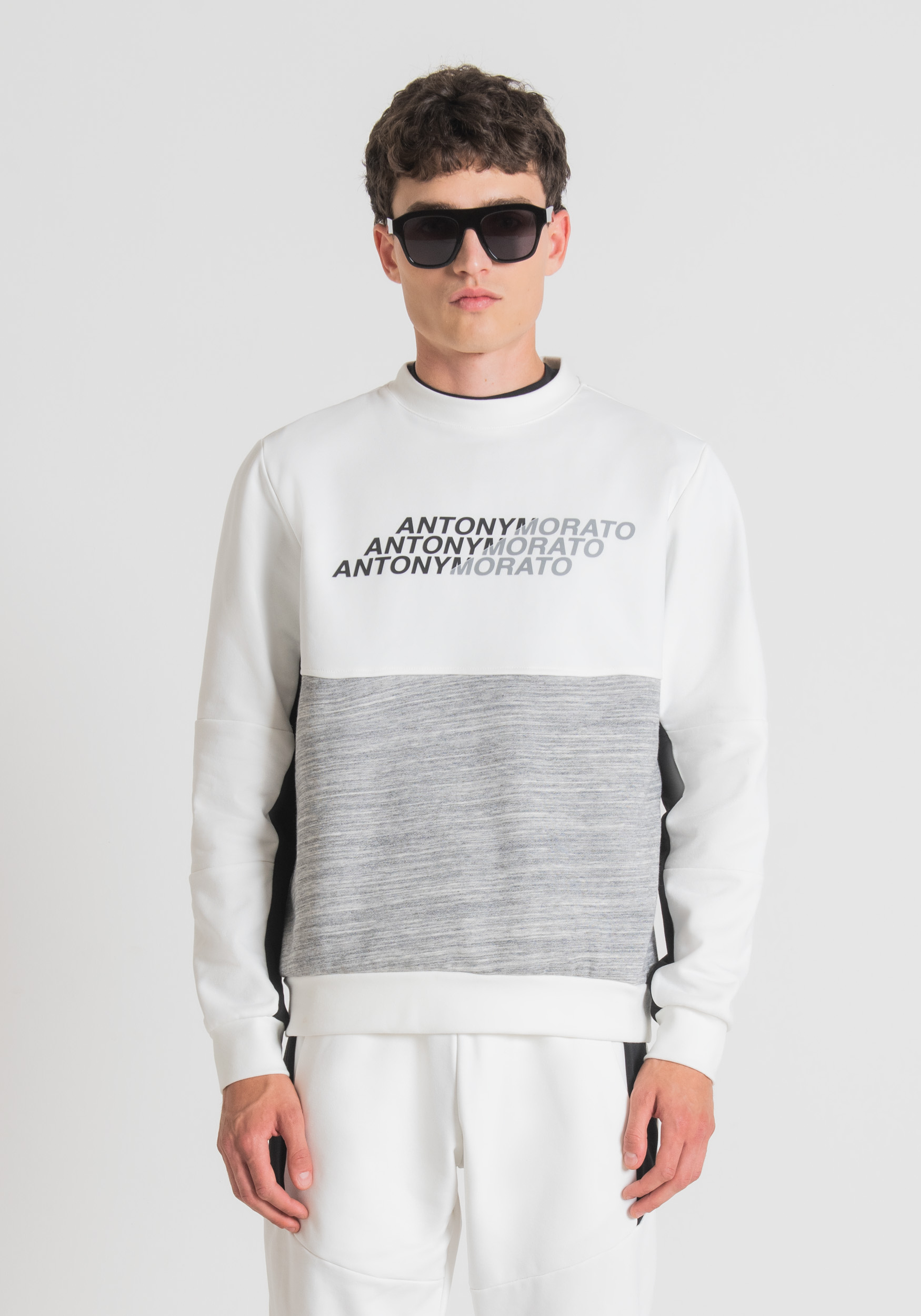 Antony Morato Sweat-Shirt Regular Fit En Coton Melange Avec Impression Logo En Caoutchouc Creme | Homme Sweat-Shirts