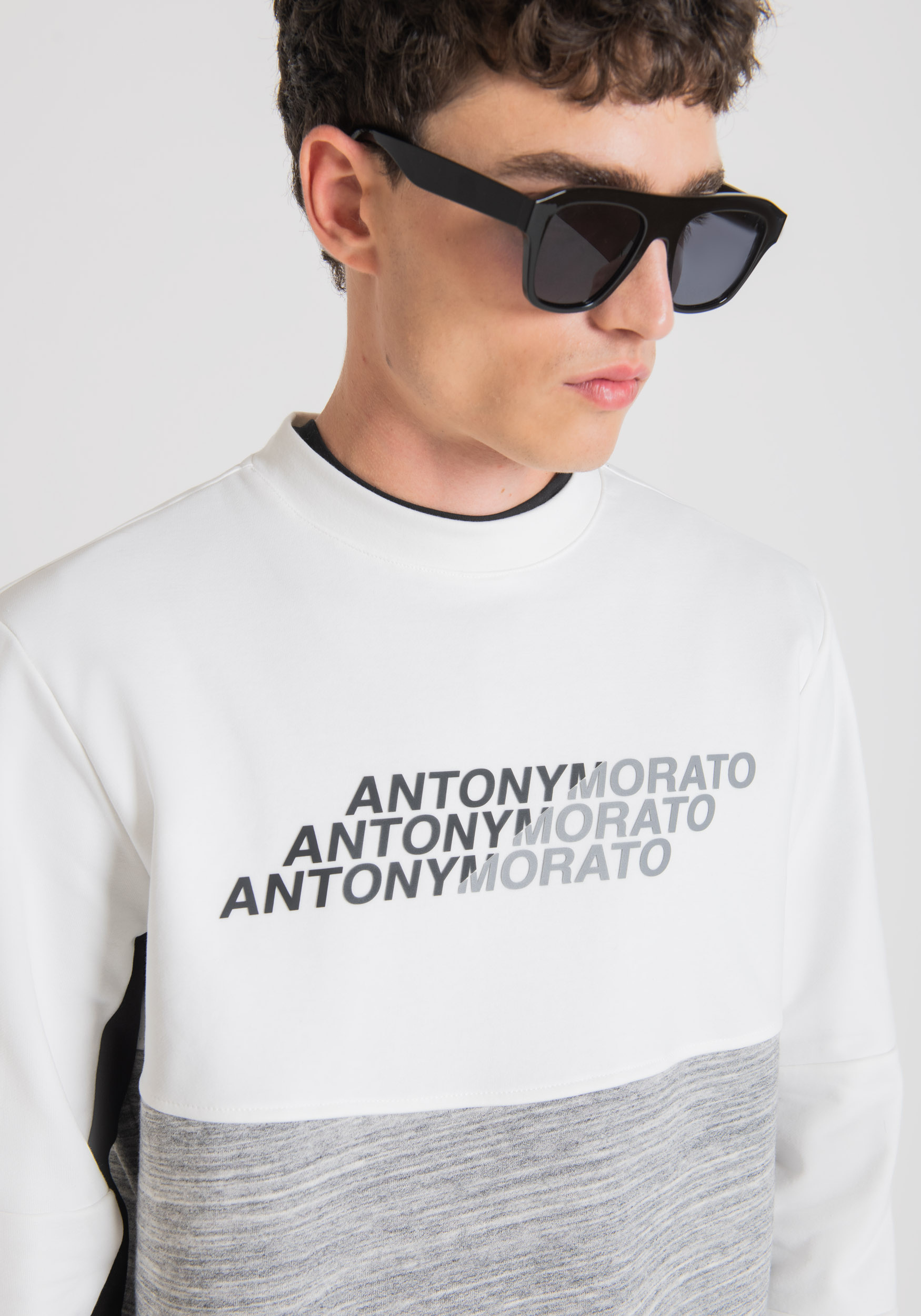 Antony Morato Sweat-Shirt Regular Fit En Coton Melange Avec Impression Logo En Caoutchouc Creme | Homme Sweat-Shirts