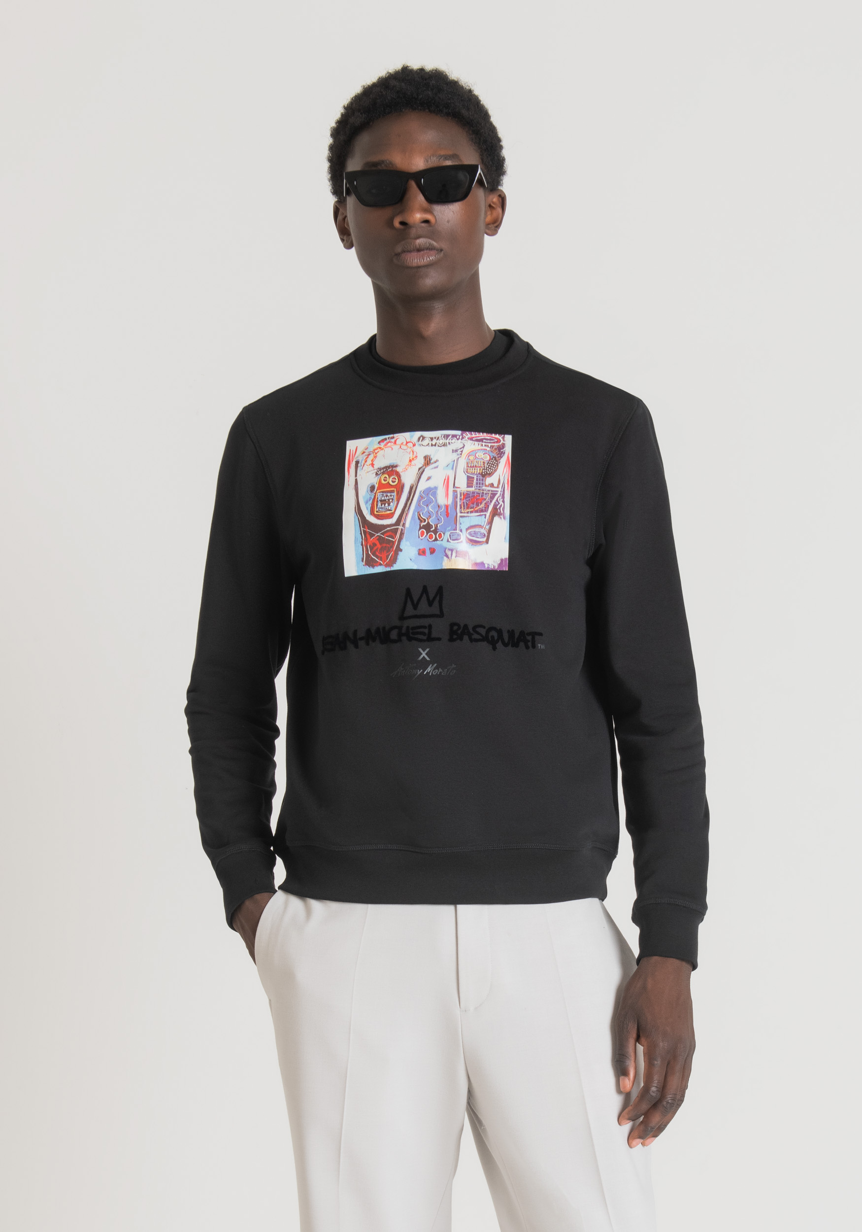 Antony Morato Sweat-Shirt Regular Fit En Coton Melange Stretch Avec Impression Basquiat Noir | Homme Sweat-Shirts