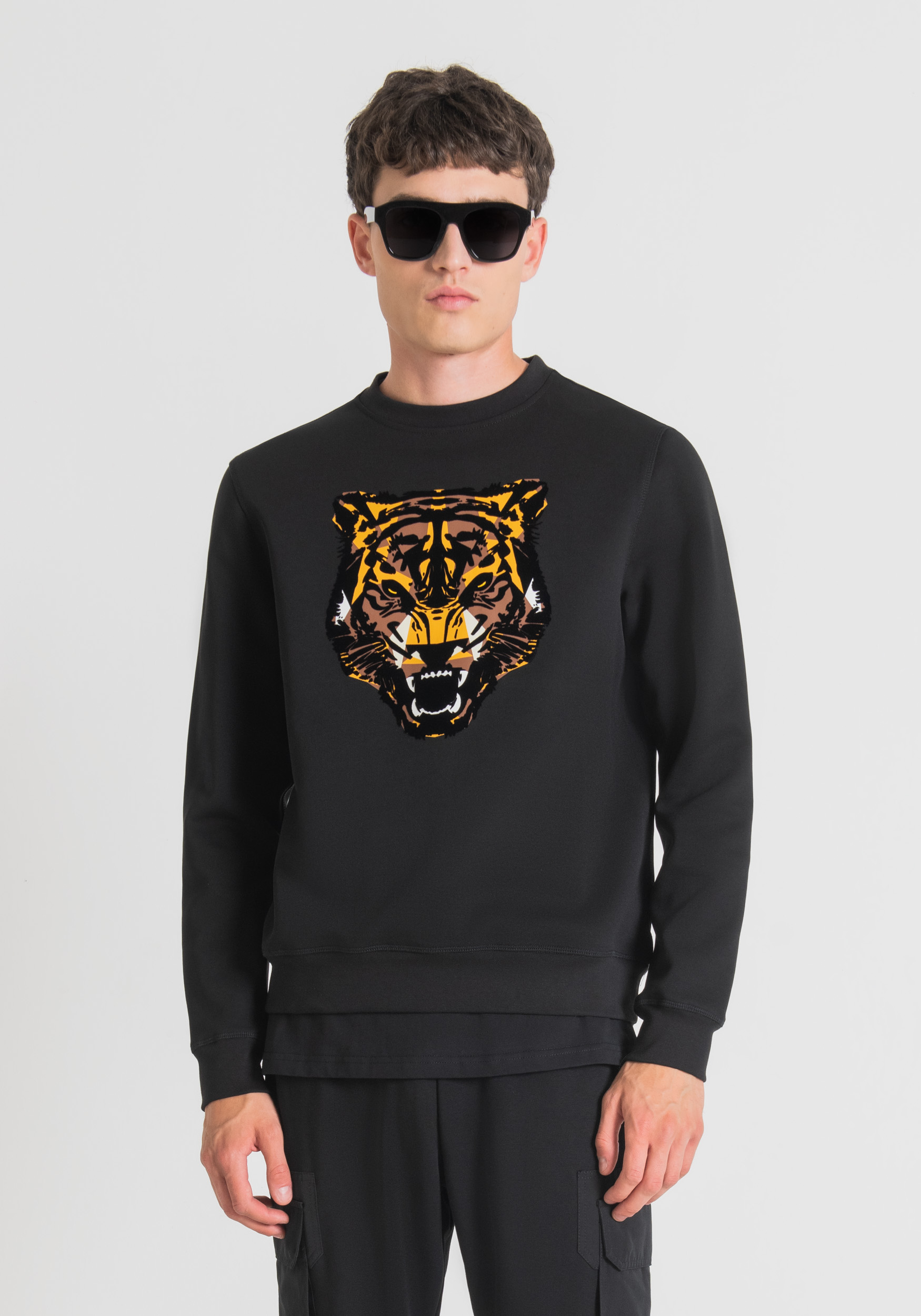 Antony Morato Sweat-Shirt Regular Fit En Coton Melange Avec Impression Tigre Noir | Homme Sweat-Shirts