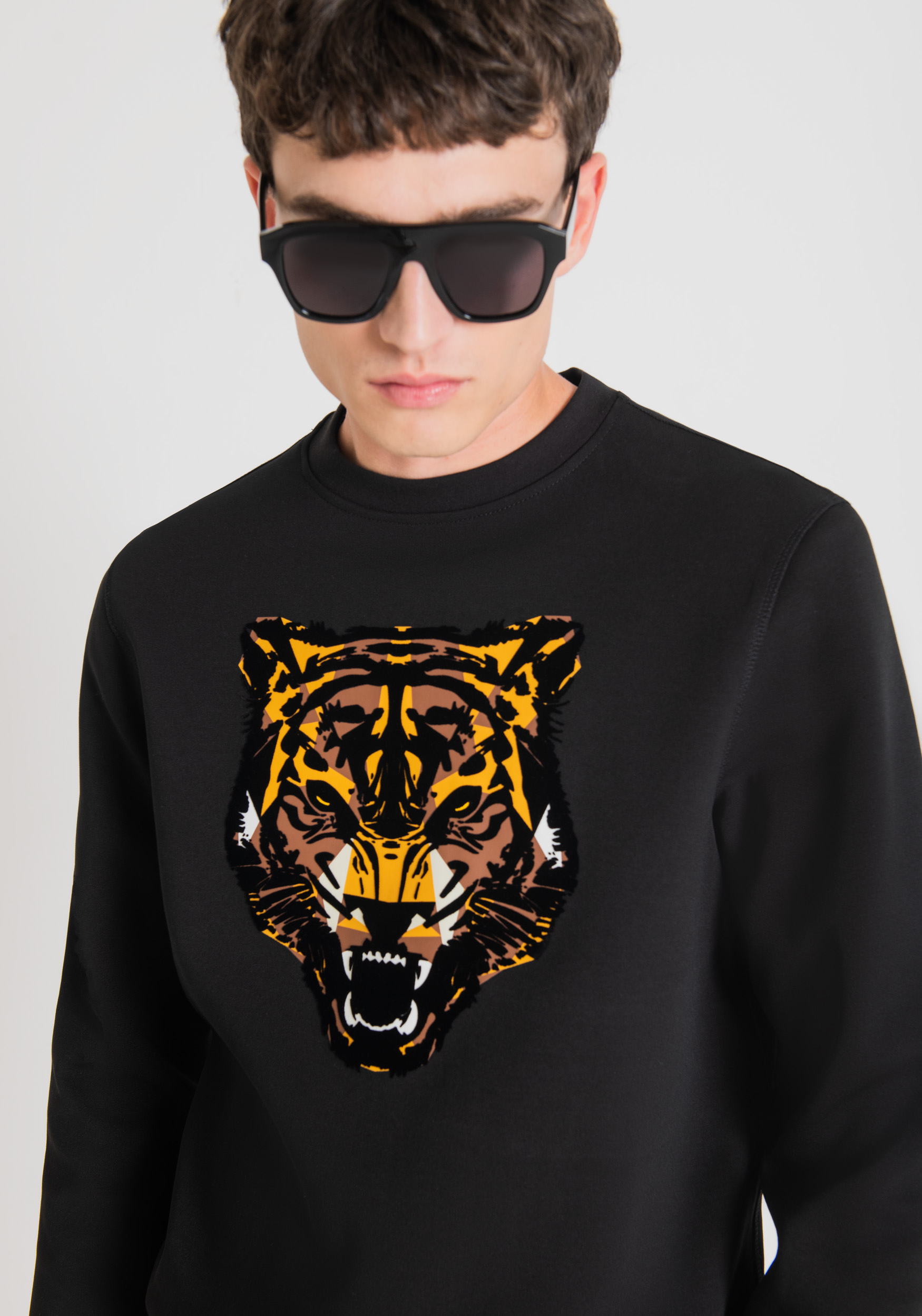 Antony Morato Sweat-Shirt Regular Fit En Coton Melange Avec Impression Tigre Noir | Homme Sweat-Shirts
