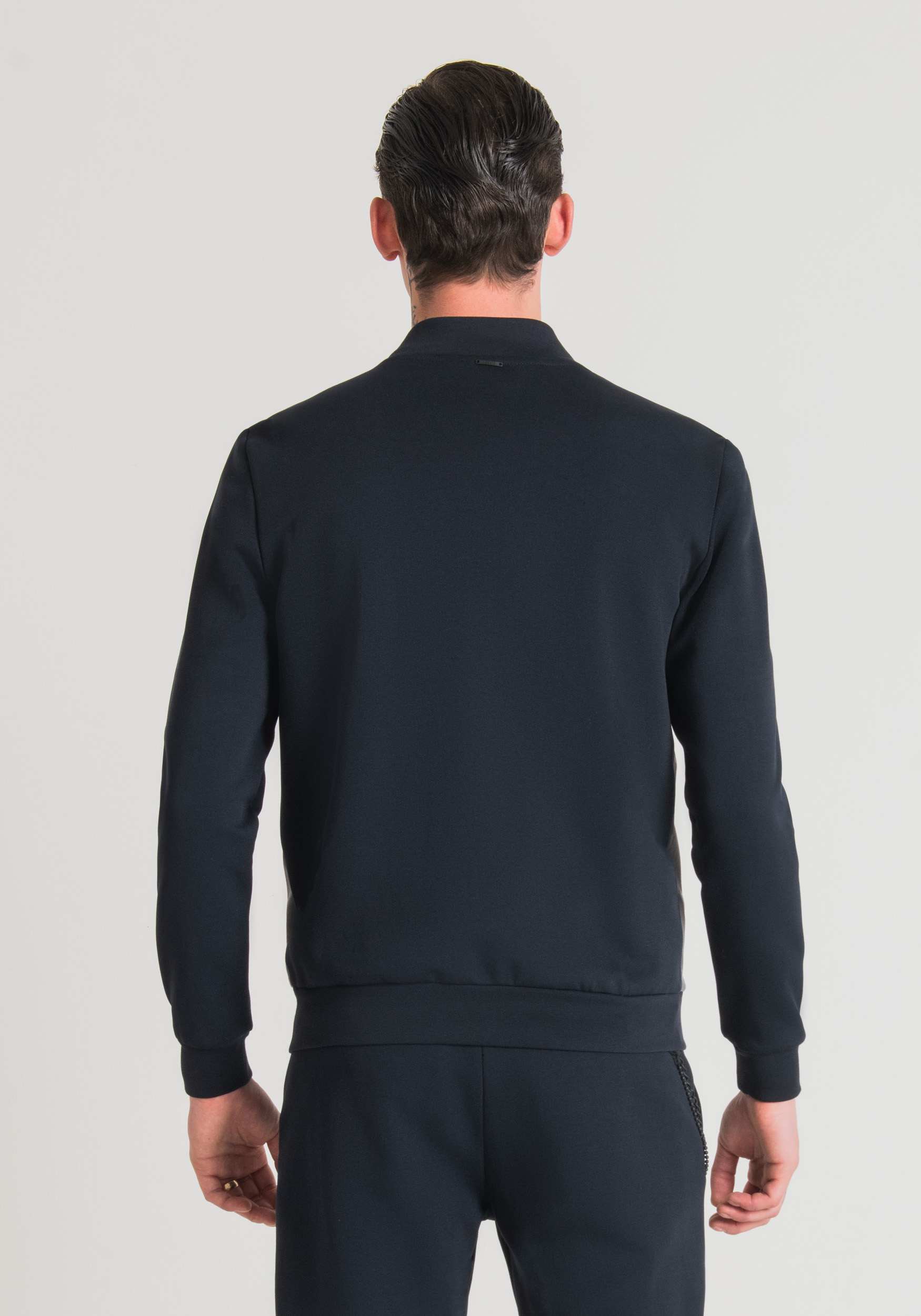Antony Morato Sweat-Shirt Regular Fit En Coton Melange Avec Effet Daim De Couleur Contrastante Et Fermeture Zippee Encre Bleu | Homme Sweat-Shirts