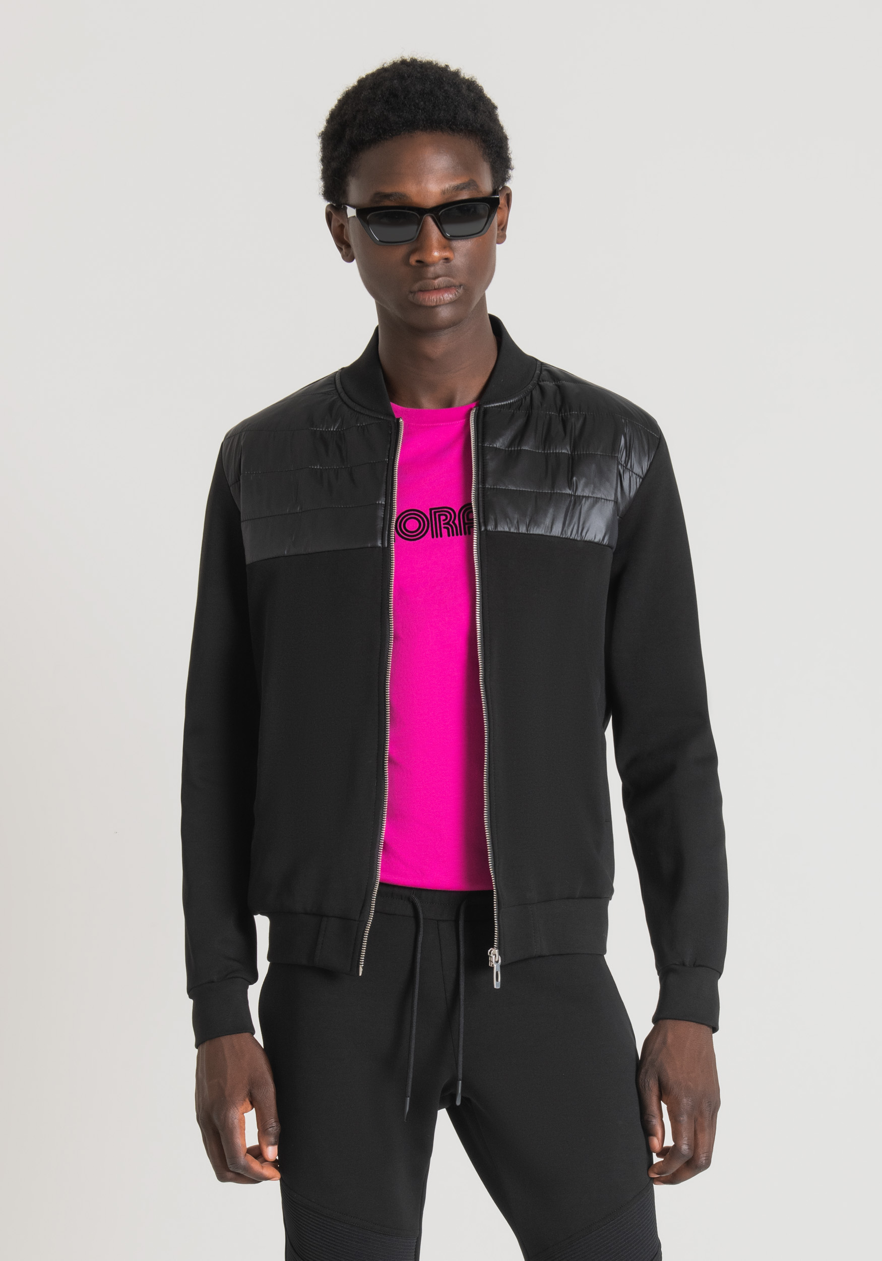 Antony Morato Sweat-Shirt Regular Fit En Coton Melange Avec Insert En Nylon Brillant Noir | Homme Sweat-Shirts