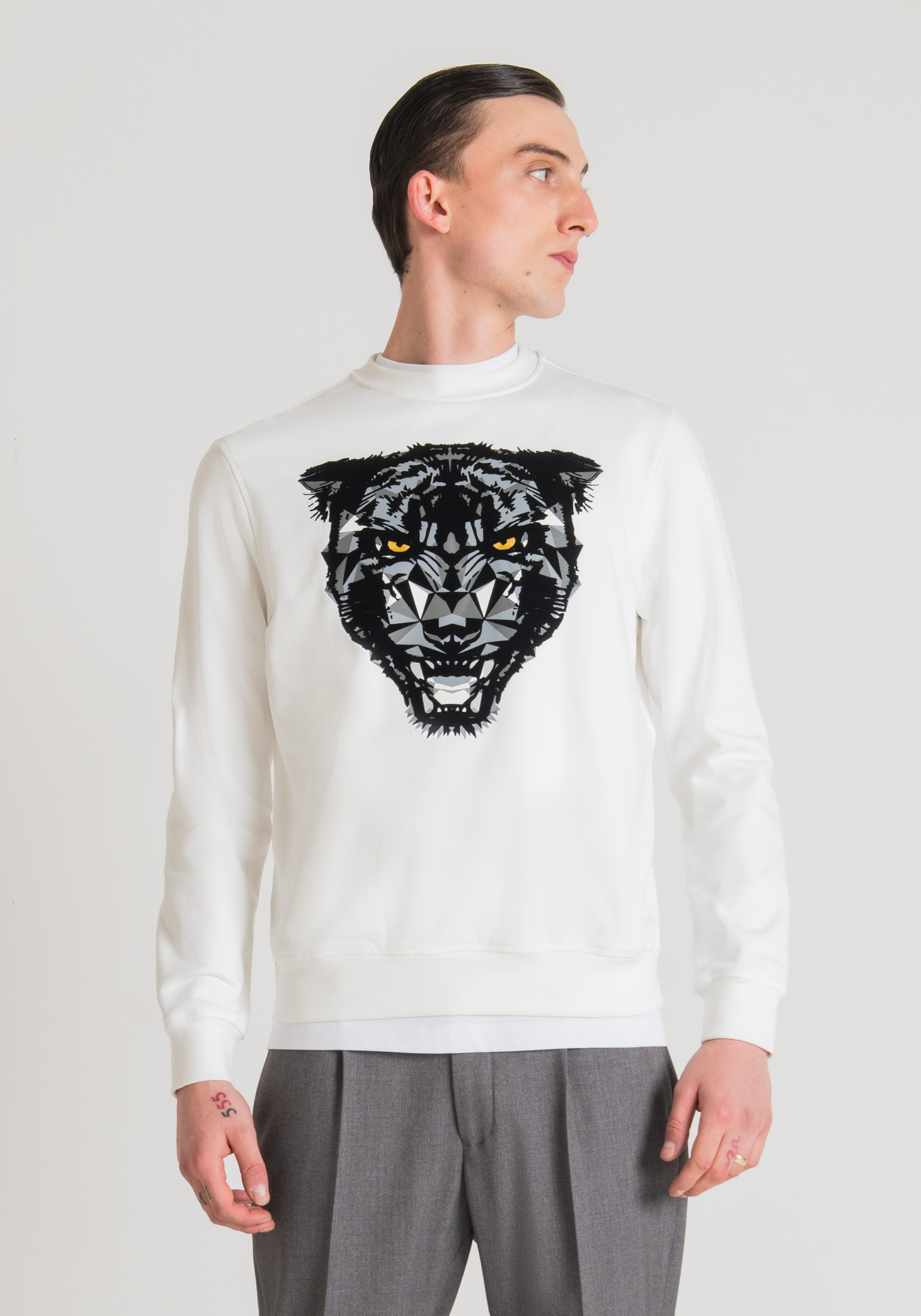 Antony Morato Sweat-Shirt Regular Fit En Tissu De Coton Melange Avec Imprime Panthere Creme | Homme Sweat-Shirts