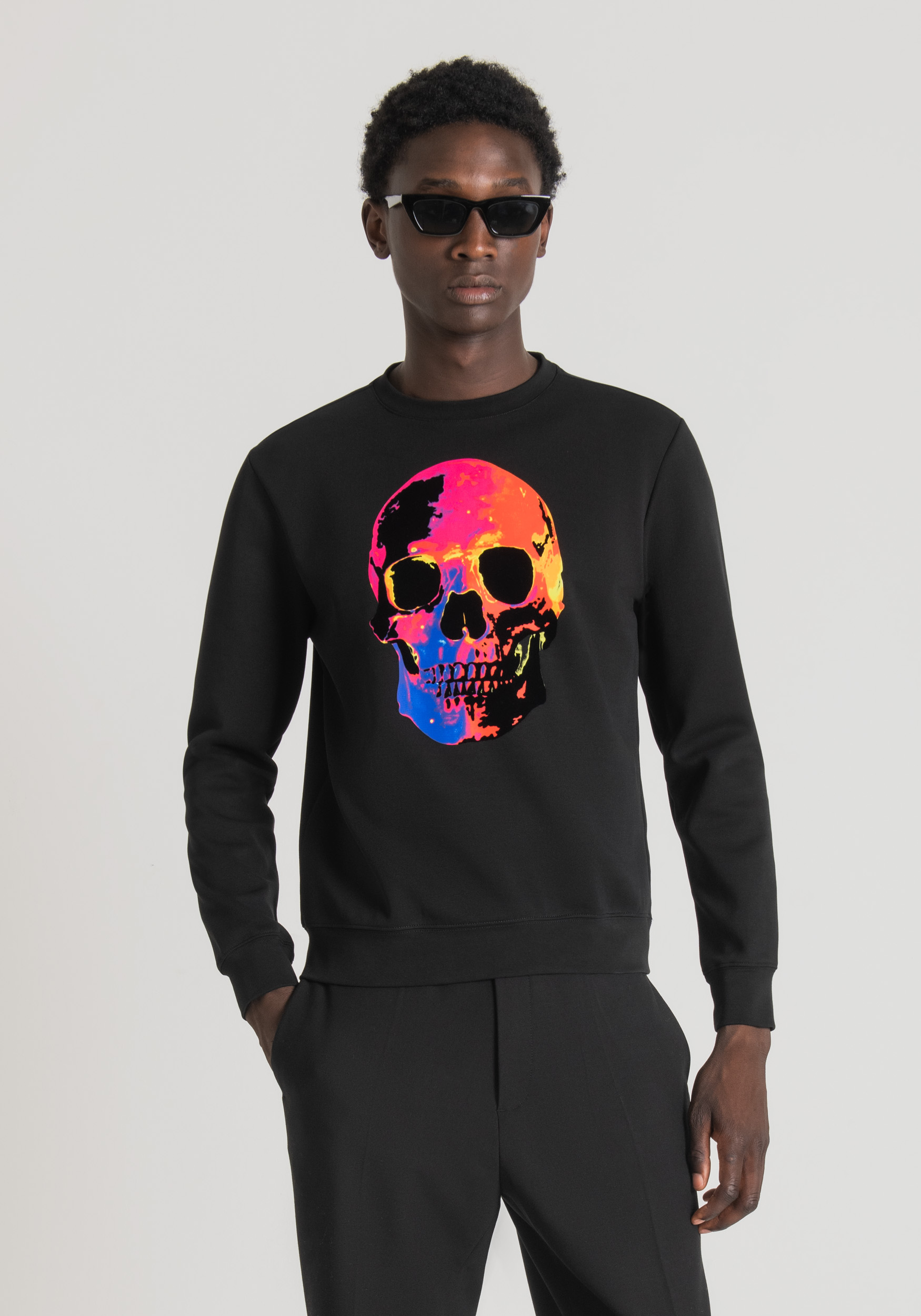 Antony Morato Sweat-Shirt Regular Fit En Tissu De Coton Melange Avec Imprime Tete De Mort Multicolore Noir | Homme Sweat-Shirts