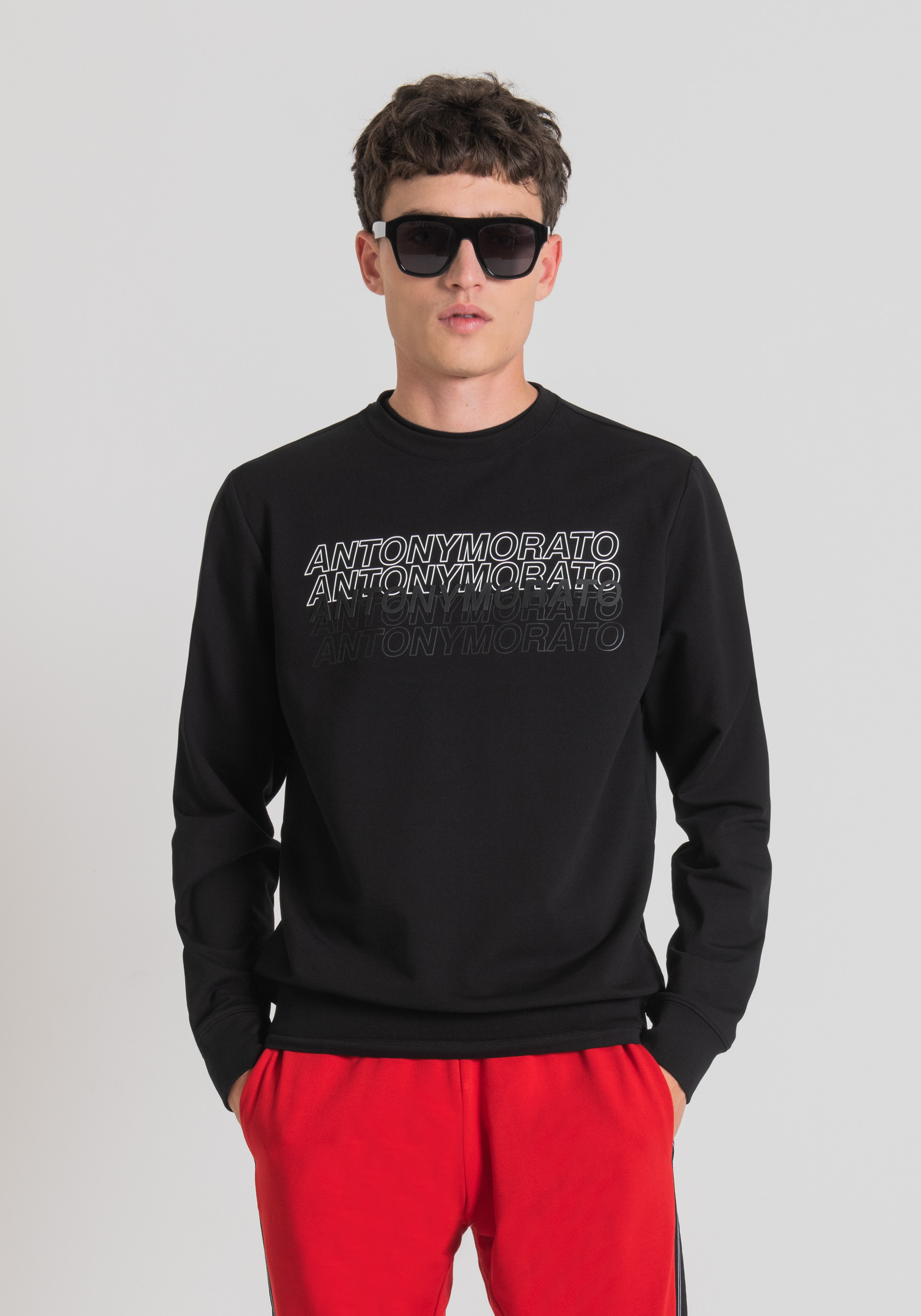 Antony Morato Sweat-Shirt Slim Fit En Coton Elastique Doux Avec Imprime Logo En Caoutchouc De Couleur Contrastante Noir | Homme Sweat-Shirts