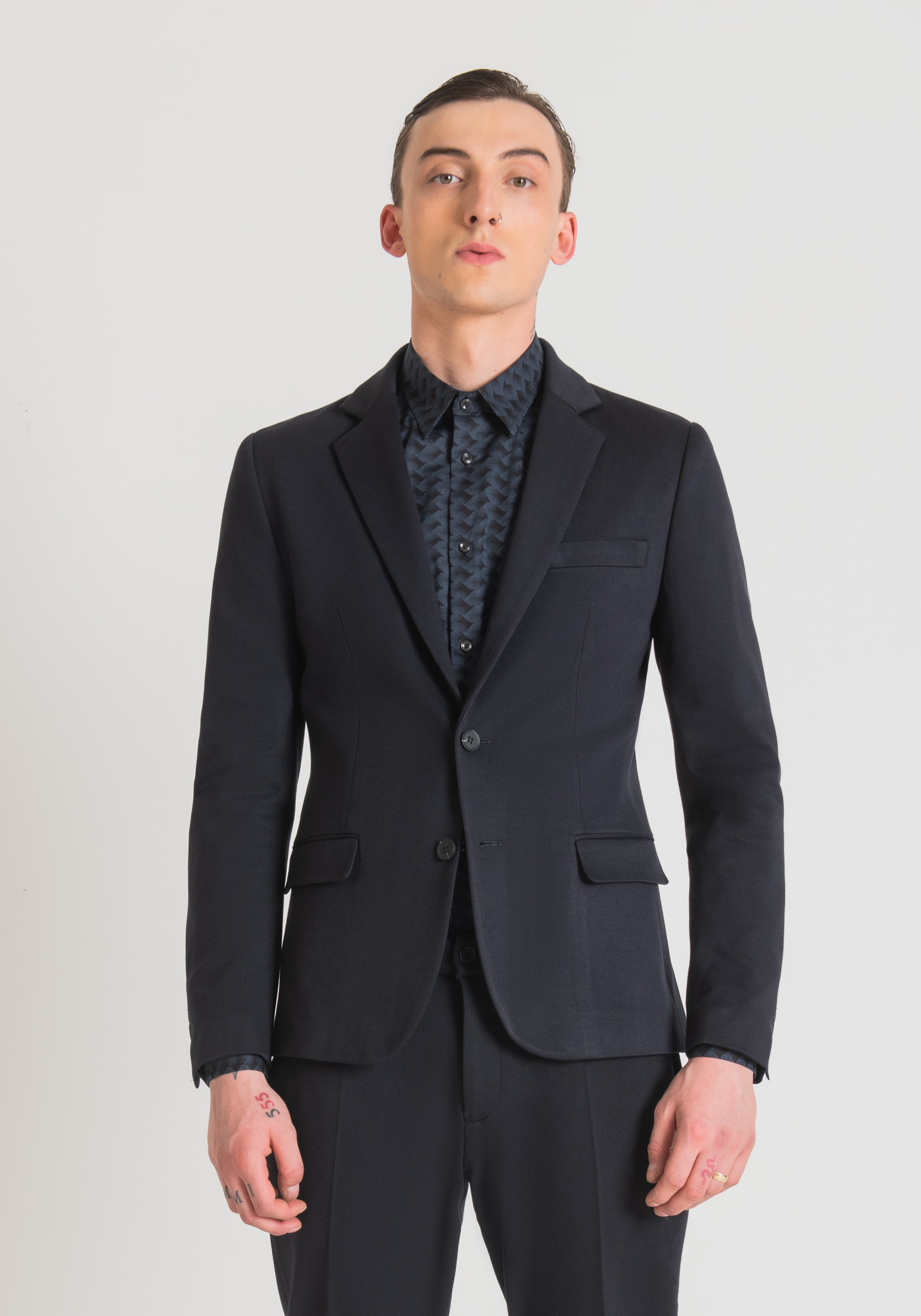 Antony Morato Veste Super Slim Fit Ashe En Serge De Viscose Melangee Stretch Encre Bleu | Homme Vestes Et Gilets