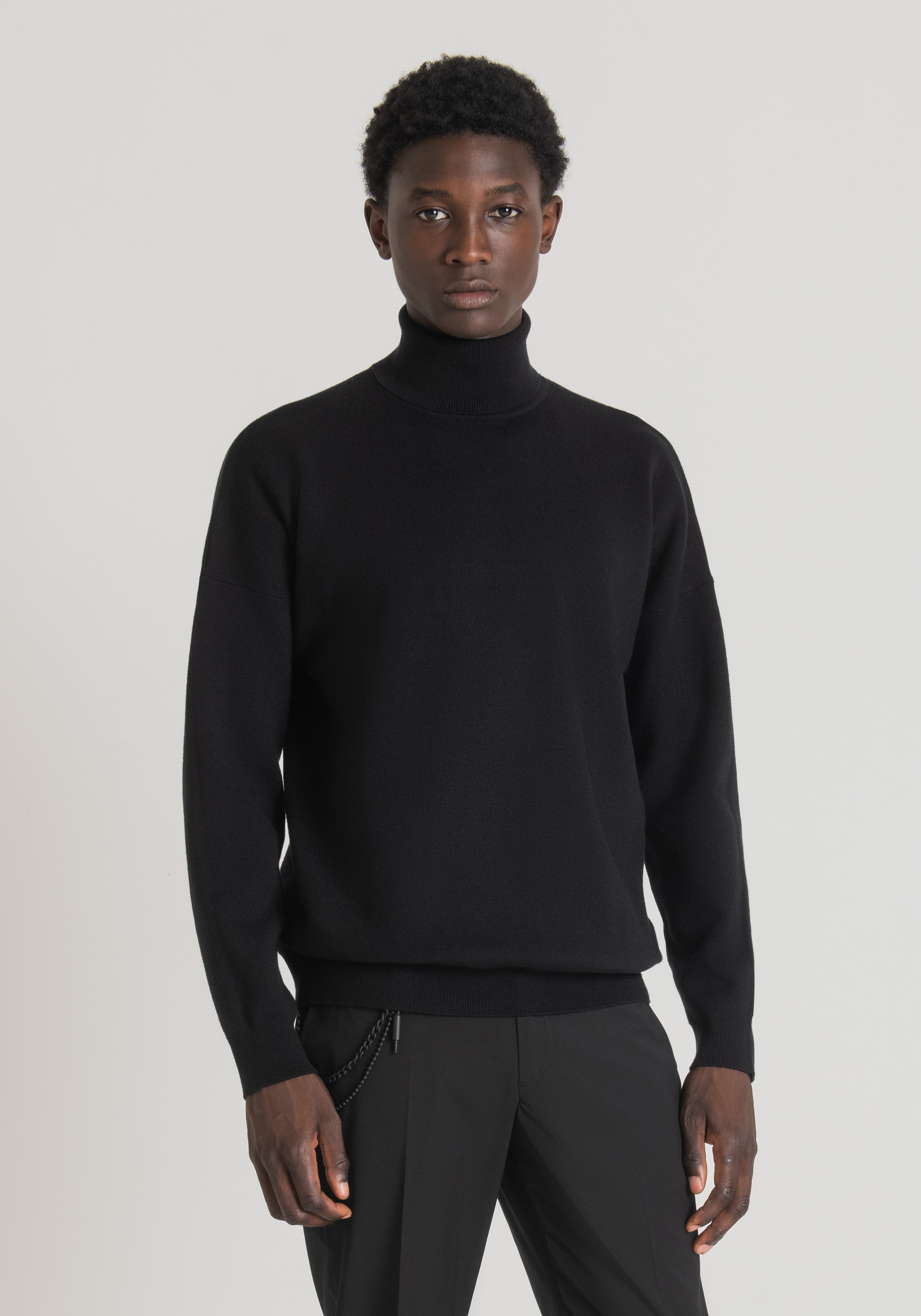 Antony Morato Pull Oversize A Col Montant En Fil De Viscose Melangee De Couleur Unie Noir | Homme Pulls