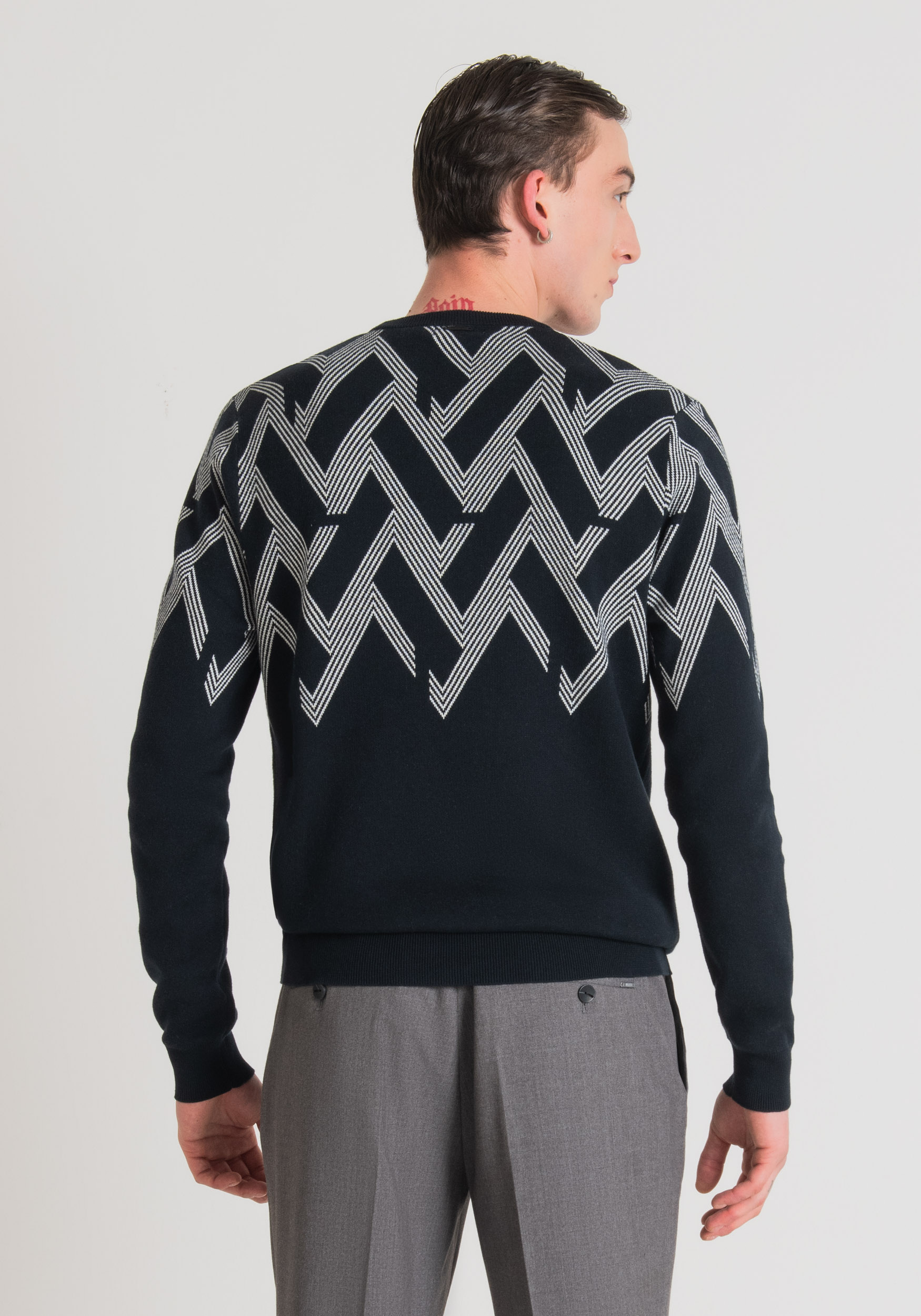 Antony Morato Pull Regular Fit En Fil De Coton Avec Motif Geometrique En Jacquard Encre Bleu | Homme Pulls