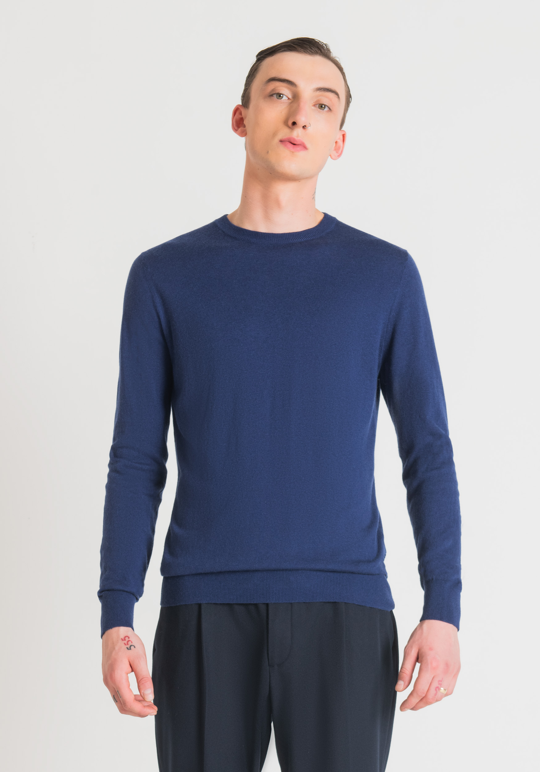 Antony Morato Pull Regular Fit En Fil De Laine Melangee Doux De Couleur Unie Bluette | Homme Pulls