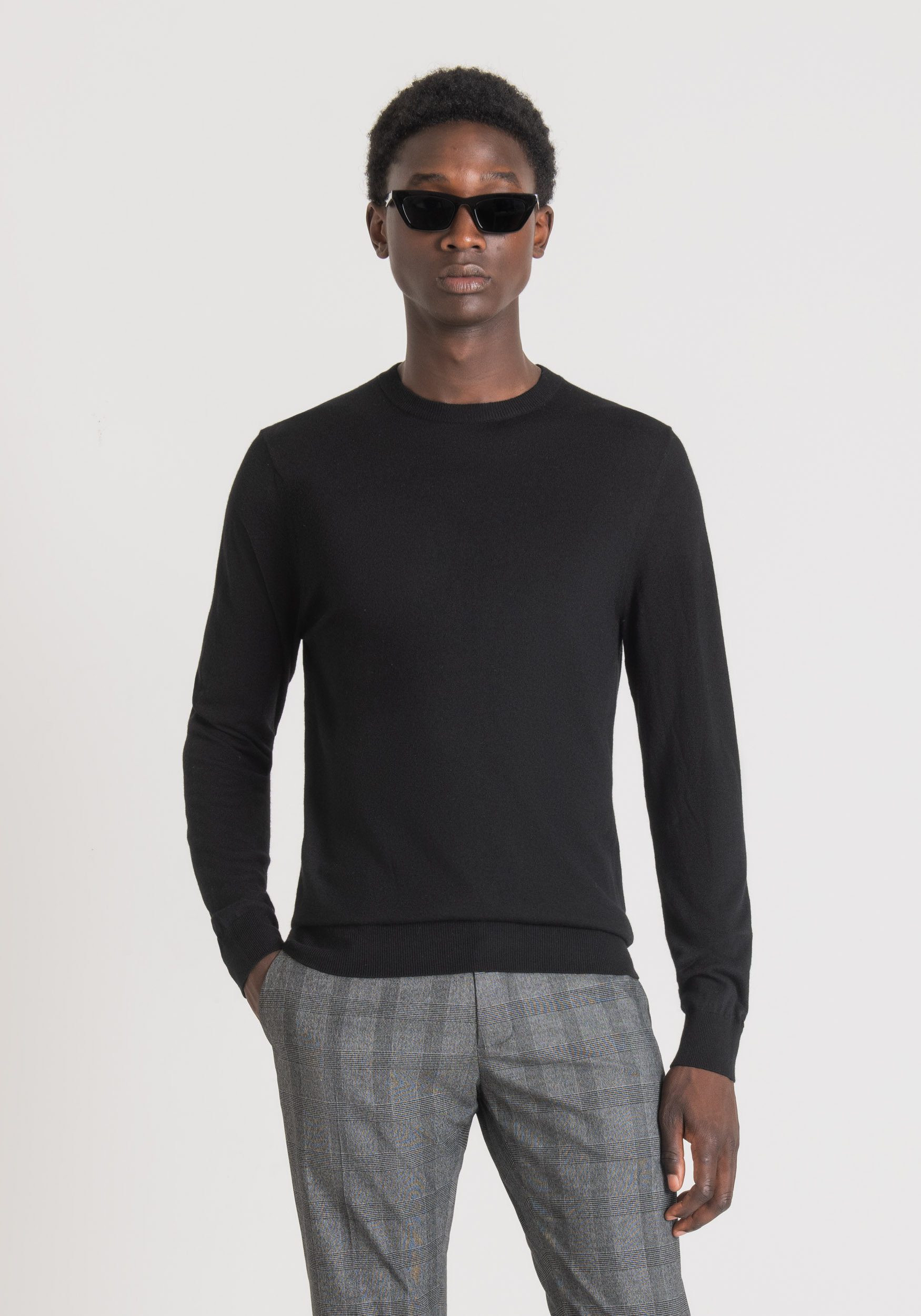 Antony Morato Pull Regular Fit En Fil De Laine Melangee Doux De Couleur Unie Noir | Homme Pulls