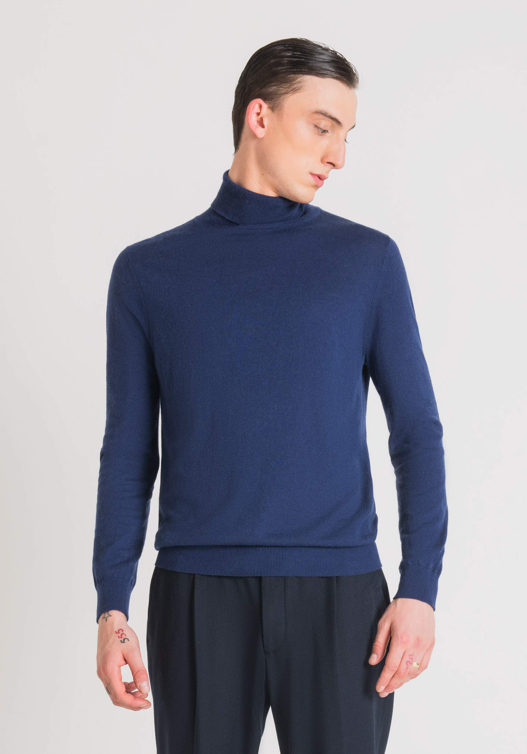 Antony Morato Pull Regular Fit A Col Montant En Fil De Laine Melangee Chaud Bluette | Homme Pulls