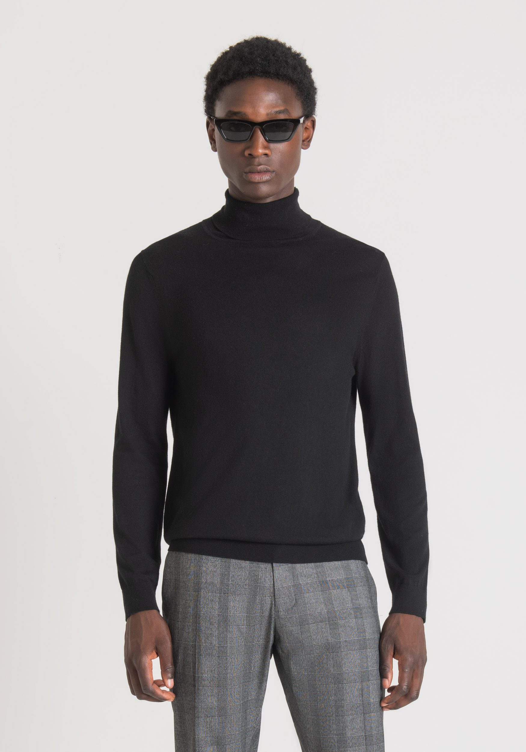 Antony Morato Pull Regular Fit A Col Montant En Fil De Laine Melangee Chaud Noir | Homme Pulls