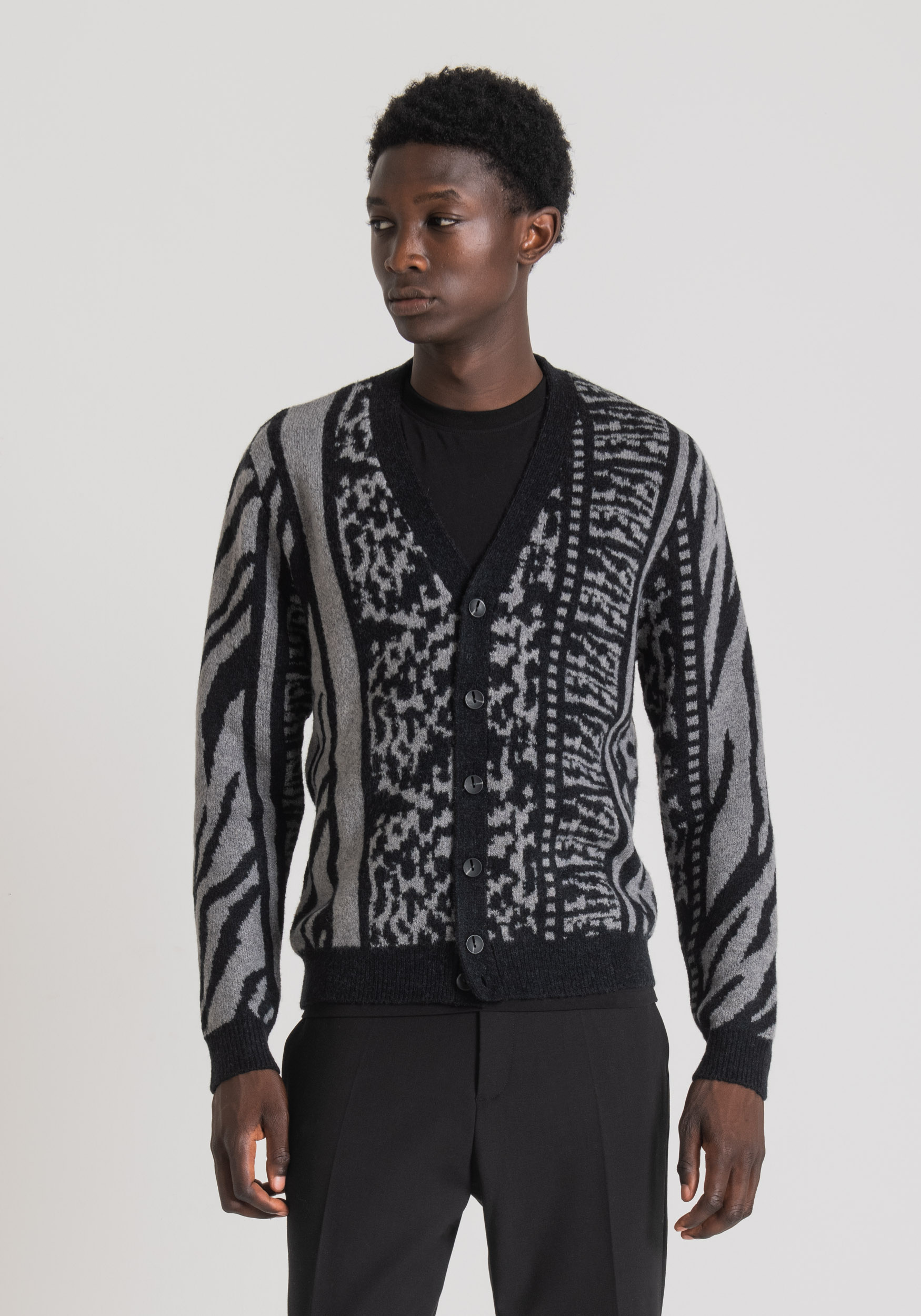 Antony Morato Pull Regular Fit En Fil De Laine Melangee Avec Bande Jacquard De Couleur Contrastante Noir | Homme Pulls