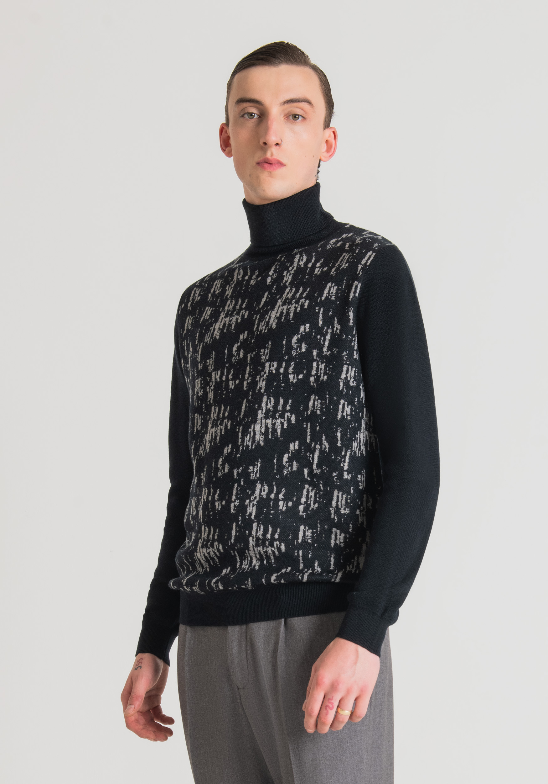 Antony Morato Pull Regular Fit En Fil De Laine Melangee Avec Motif Jacquard Abstrait Encre Bleu | Homme Pulls