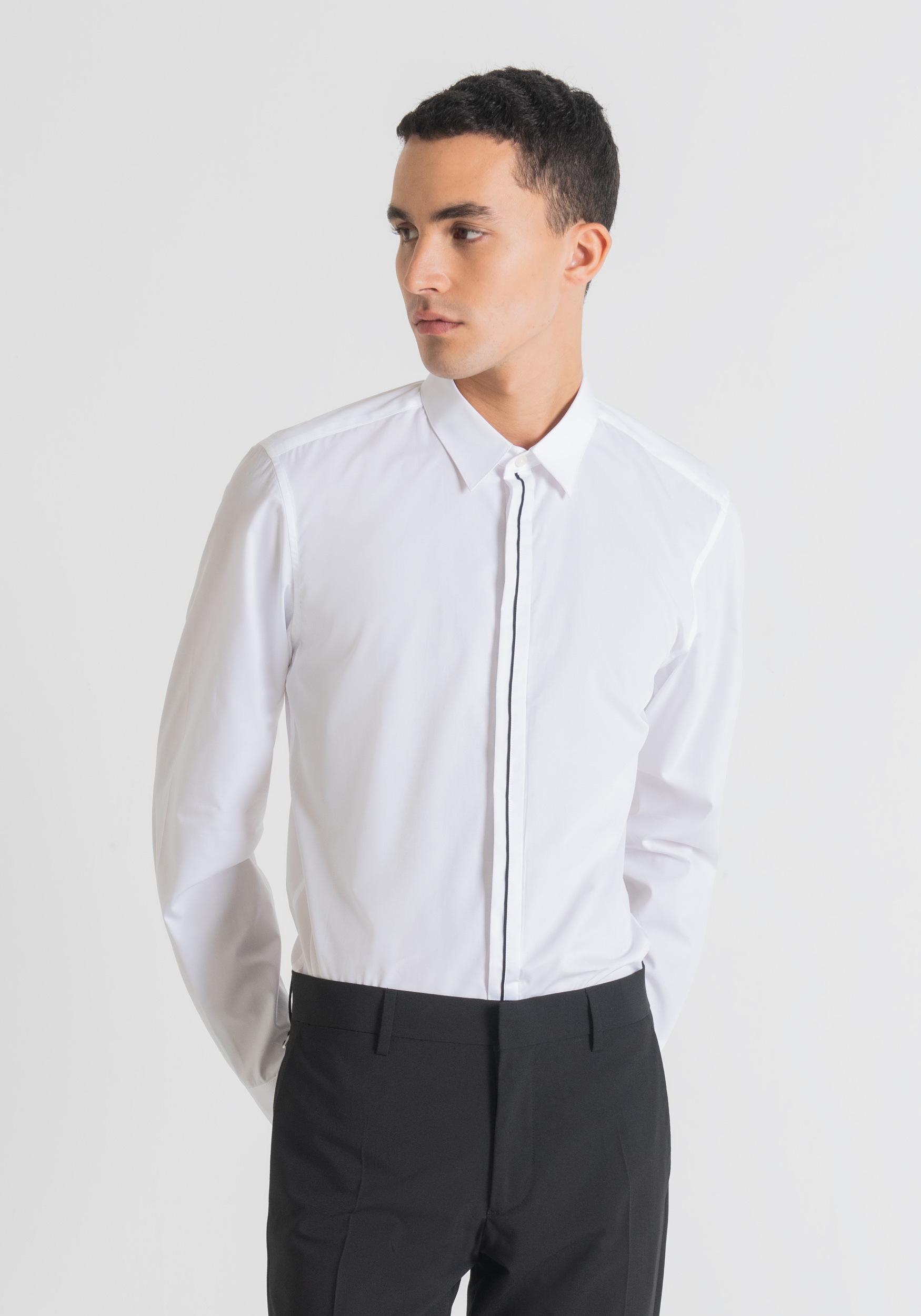 Antony Morato Chemise Slim Fit Paris Easy-Iron En Pur Coton Soft-Touch Avec Boutonnage Dissimule Blanc | Homme Chemises
