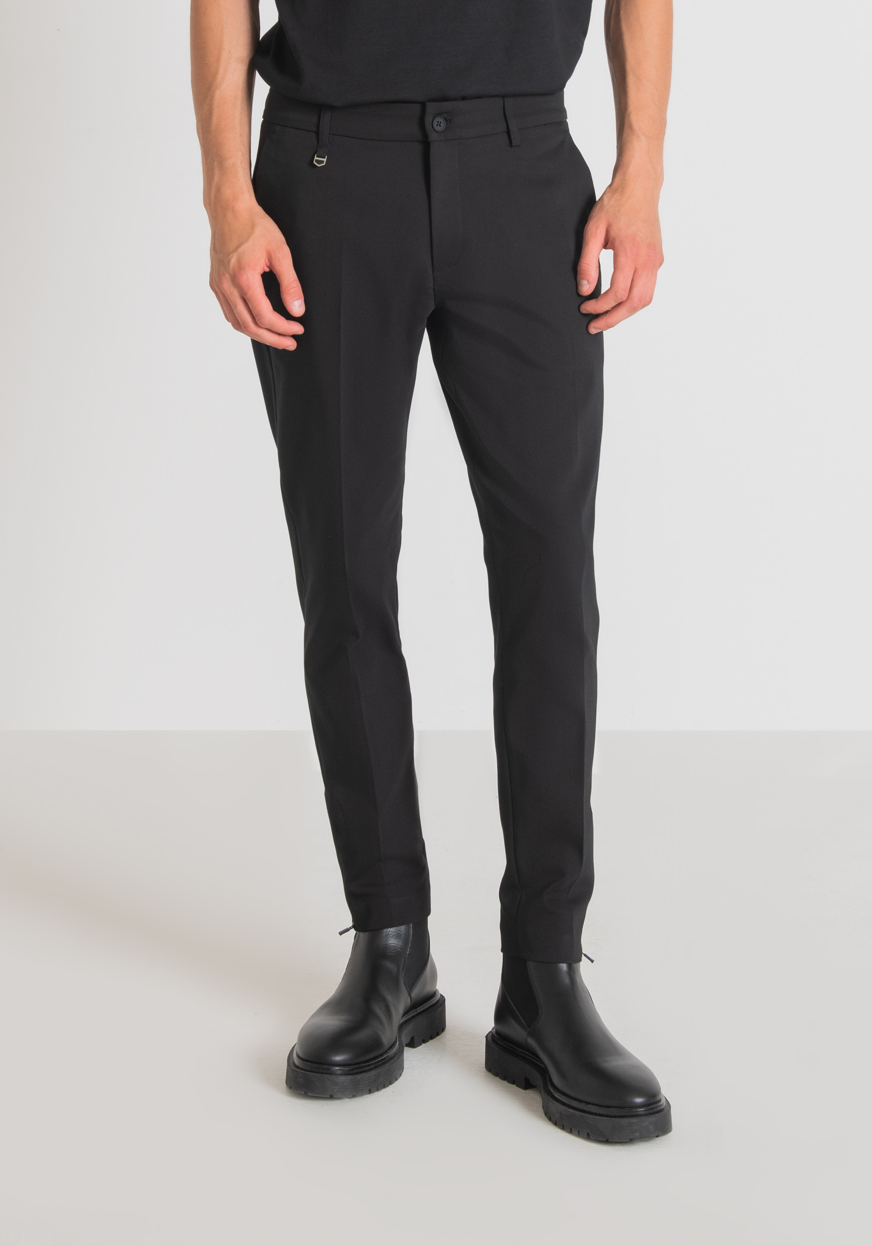 Antony Morato Pantalon Coupe Skinny Thom En Coton Stretch Melange Avec Zip Sur Le Bas Noir | Homme Pantalons