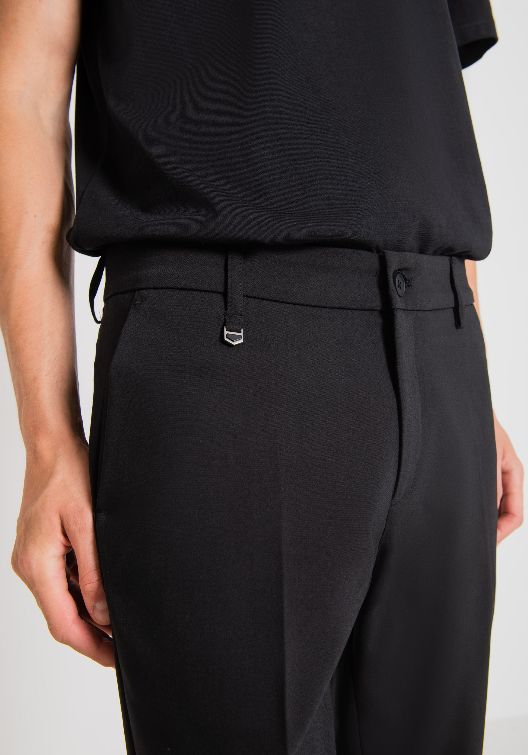 Antony Morato Pantalon Coupe Skinny Thom En Coton Stretch Melange Avec Zip Sur Le Bas Noir | Homme Pantalons
