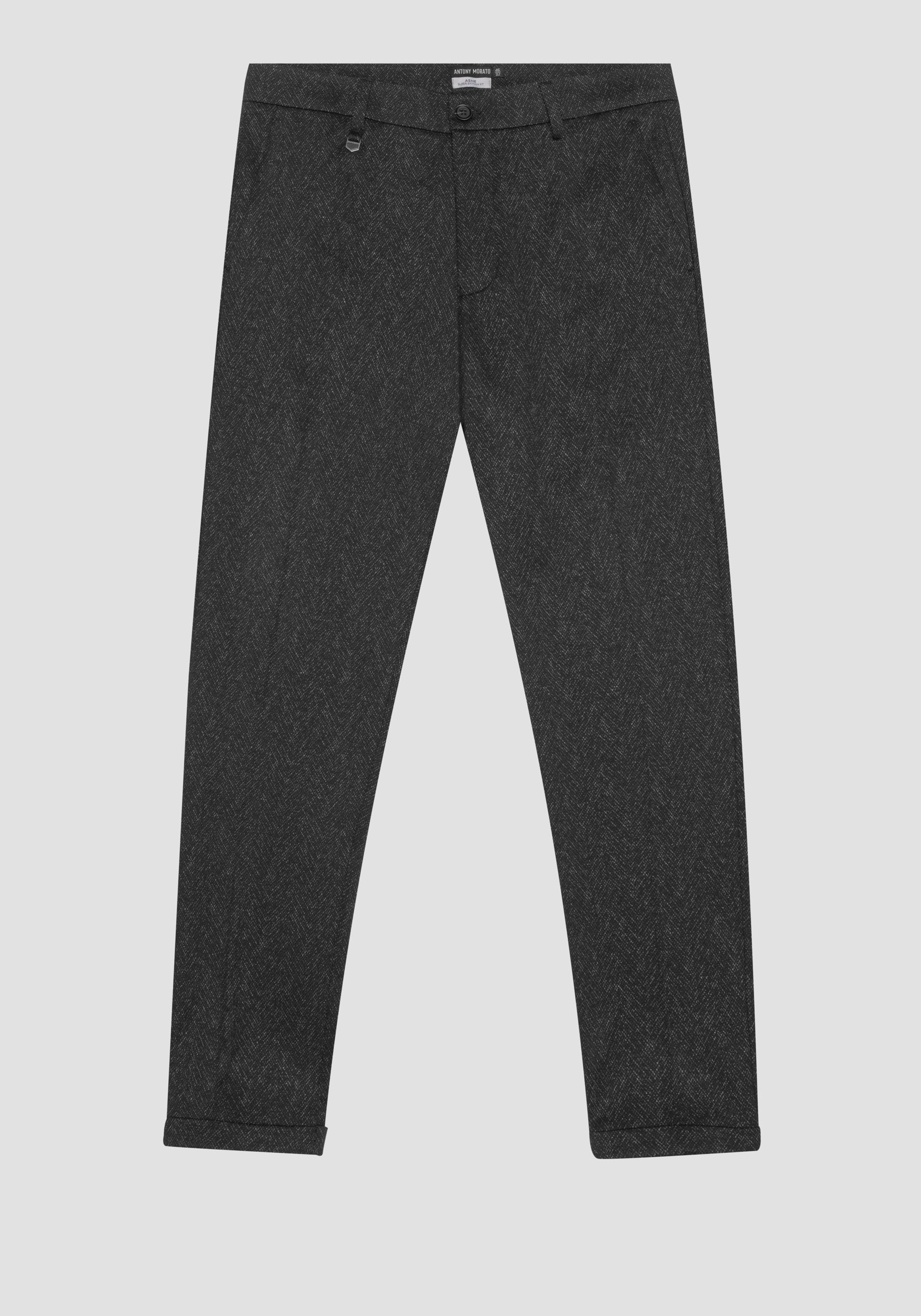 Antony Morato Pantalon Super Skinny Fit Ashe En Tissu De Viscose Melangee Stretch Avec Motif A Chevrons Noir | Homme Pantalons