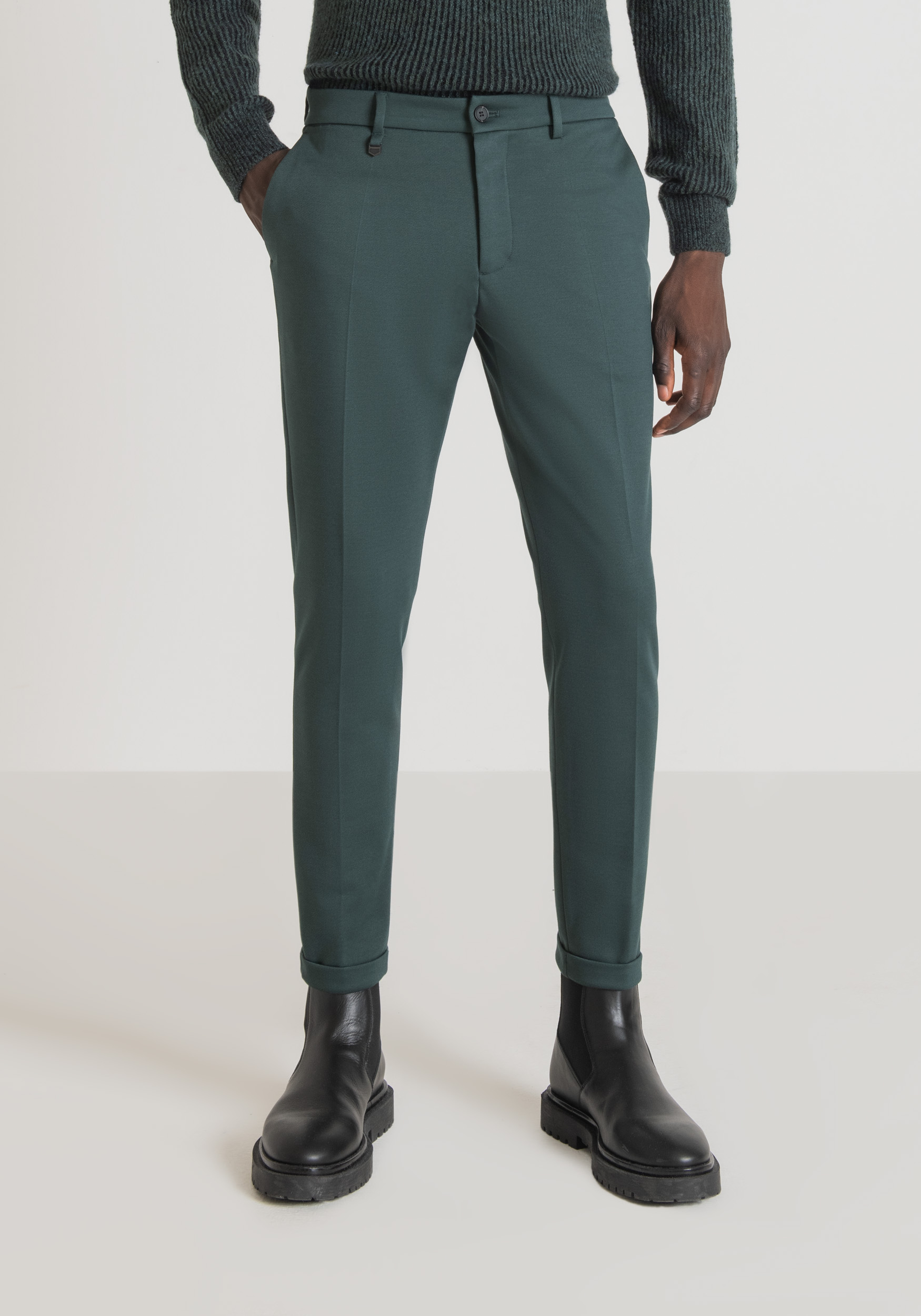 Antony Morato Pantalon Super Skinny Fit Ashe En Serge De Viscose Melangee Stretch Bouteille Verte | Homme Pantalons