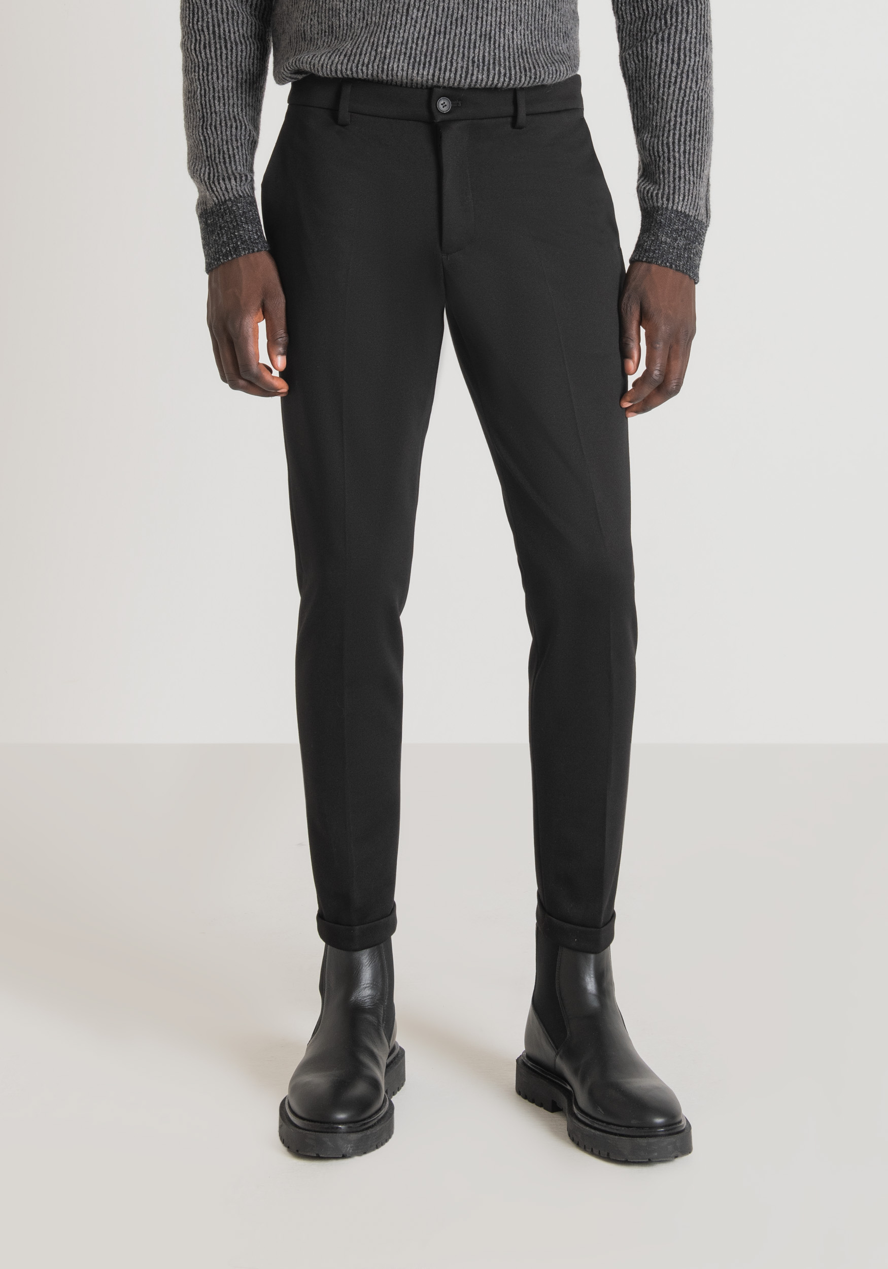 Antony Morato Pantalon Super Skinny Fit Ashe En Serge De Viscose Melangee Stretch Noir | Homme Pantalons