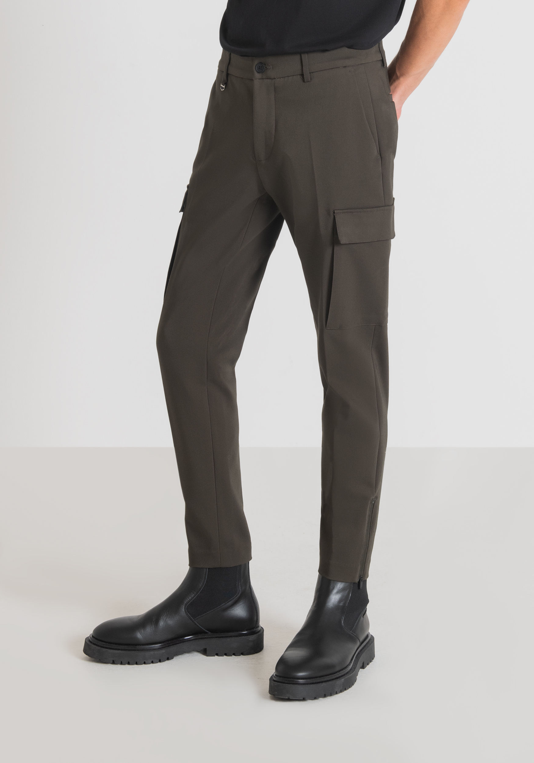 Antony Morato Pantalon Skinny Fit Bjorn En Coton Melange Elastique Avec Poches Laterales Et Zip Sur Le Bas Vert Fonce | Homme Pantalons
