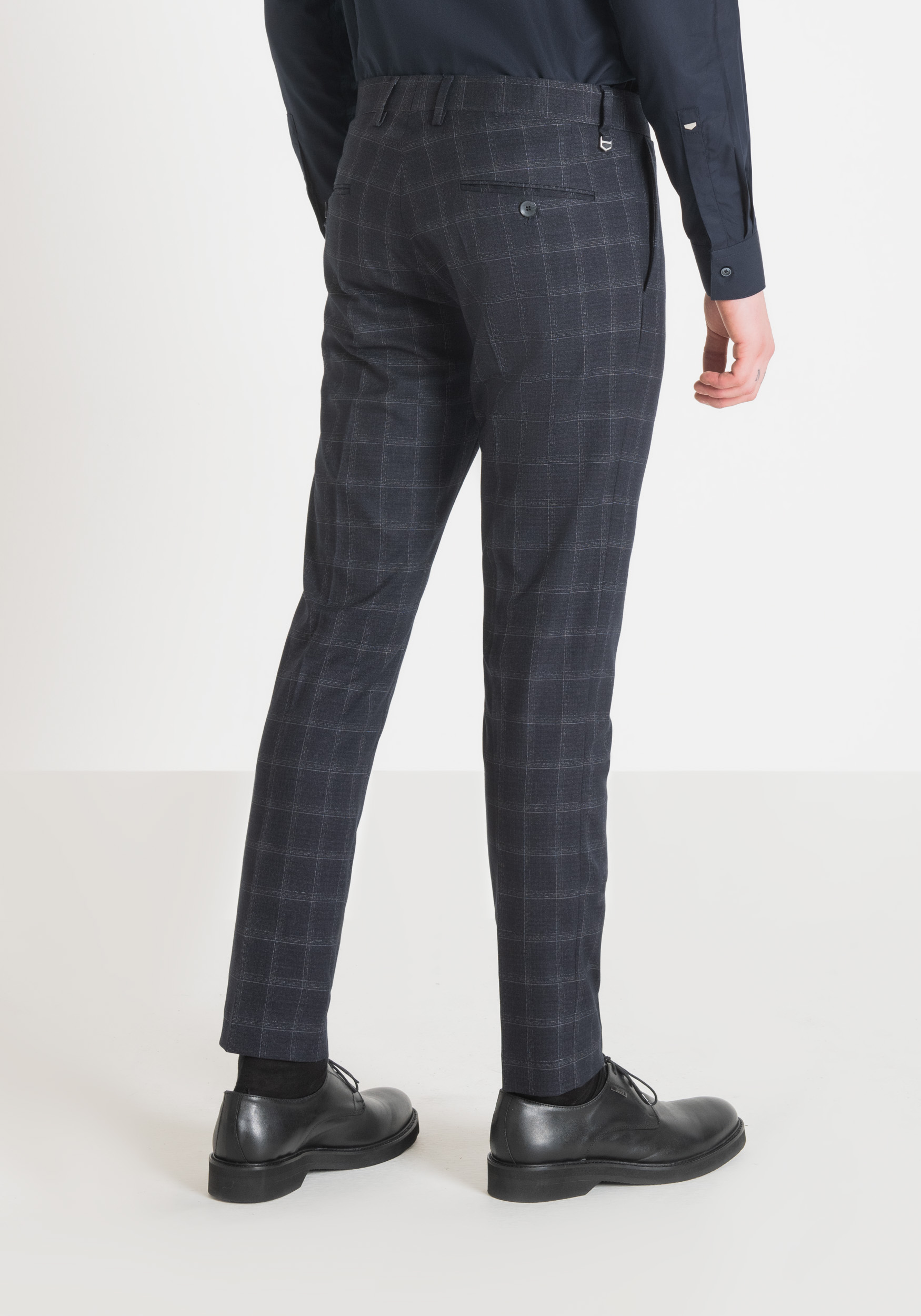 Antony Morato Pantalon Slim Fit Bonnie En Tissu De Viscose Melangee Elastique Avec Motif A Carreaux Encre Bleu | Homme Pantalons