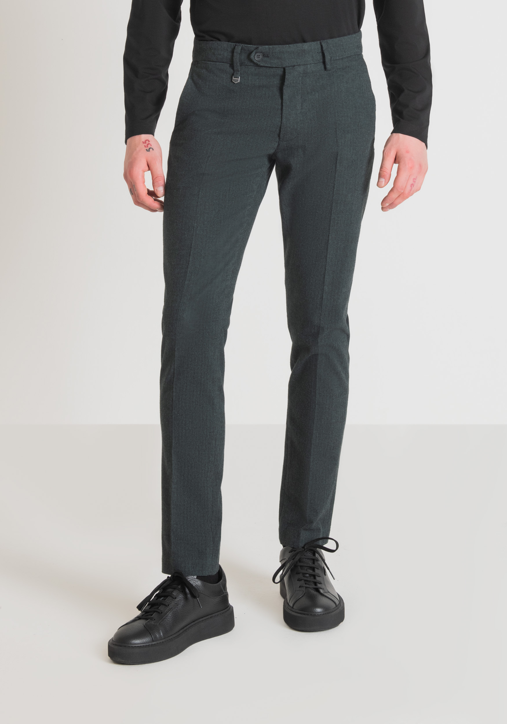 Antony Morato Pantalon Skinny Fit Bryan En Coton Melange Armure Elastique Bouteille Verte | Homme Pantalons