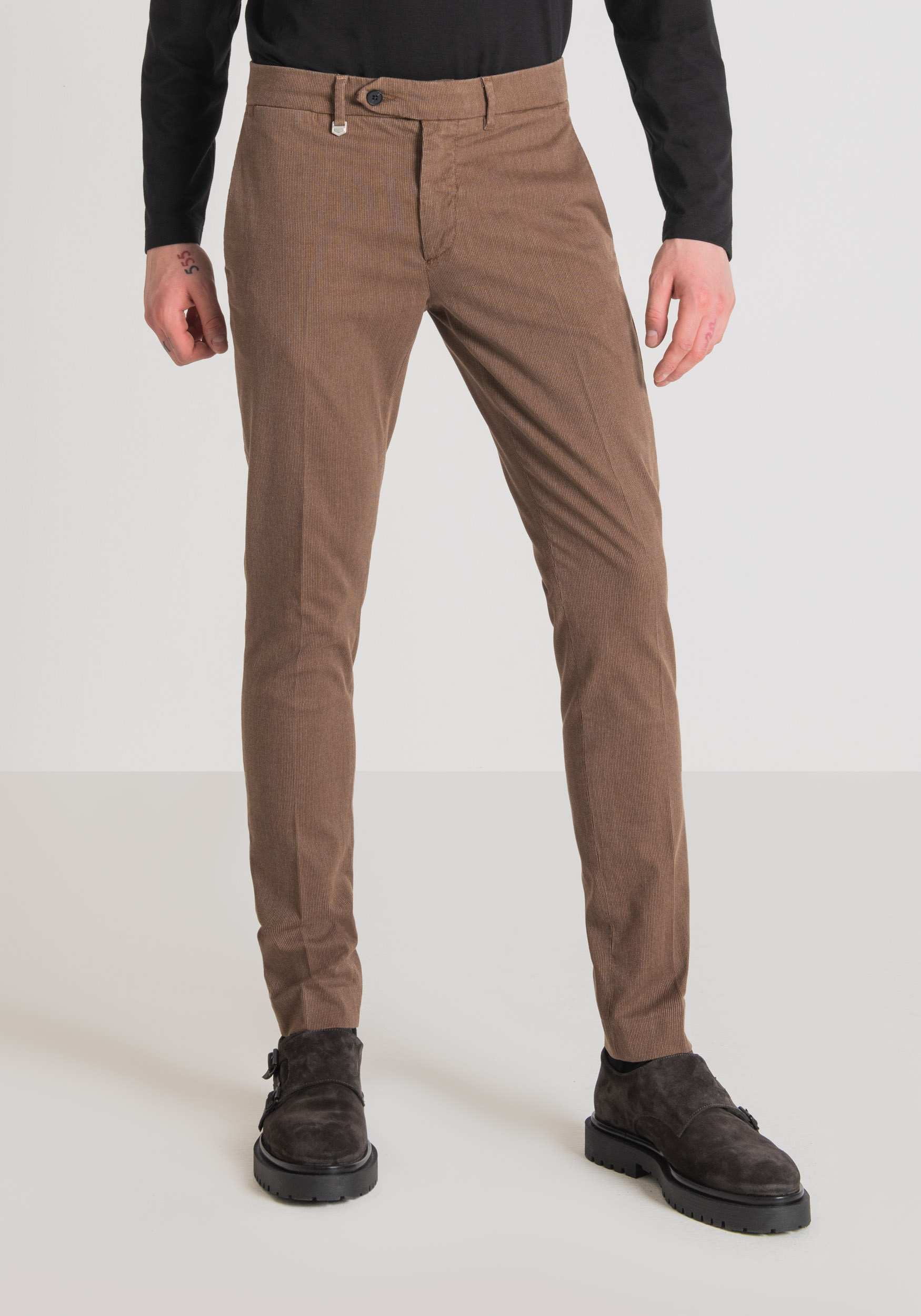 Antony Morato Pantalon Skinny Fit Bryan En Tissu De Coton Melange Elastique Micro-Armure Chameau Fonce | Homme Pantalons
