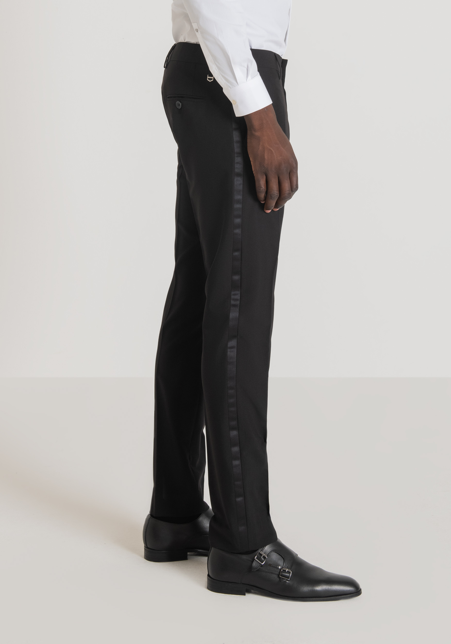 Antony Morato Pantalon Slim Fit Nina En Viscose Melangee Elastique Avec Details En Satin Noir | Homme Pantalons