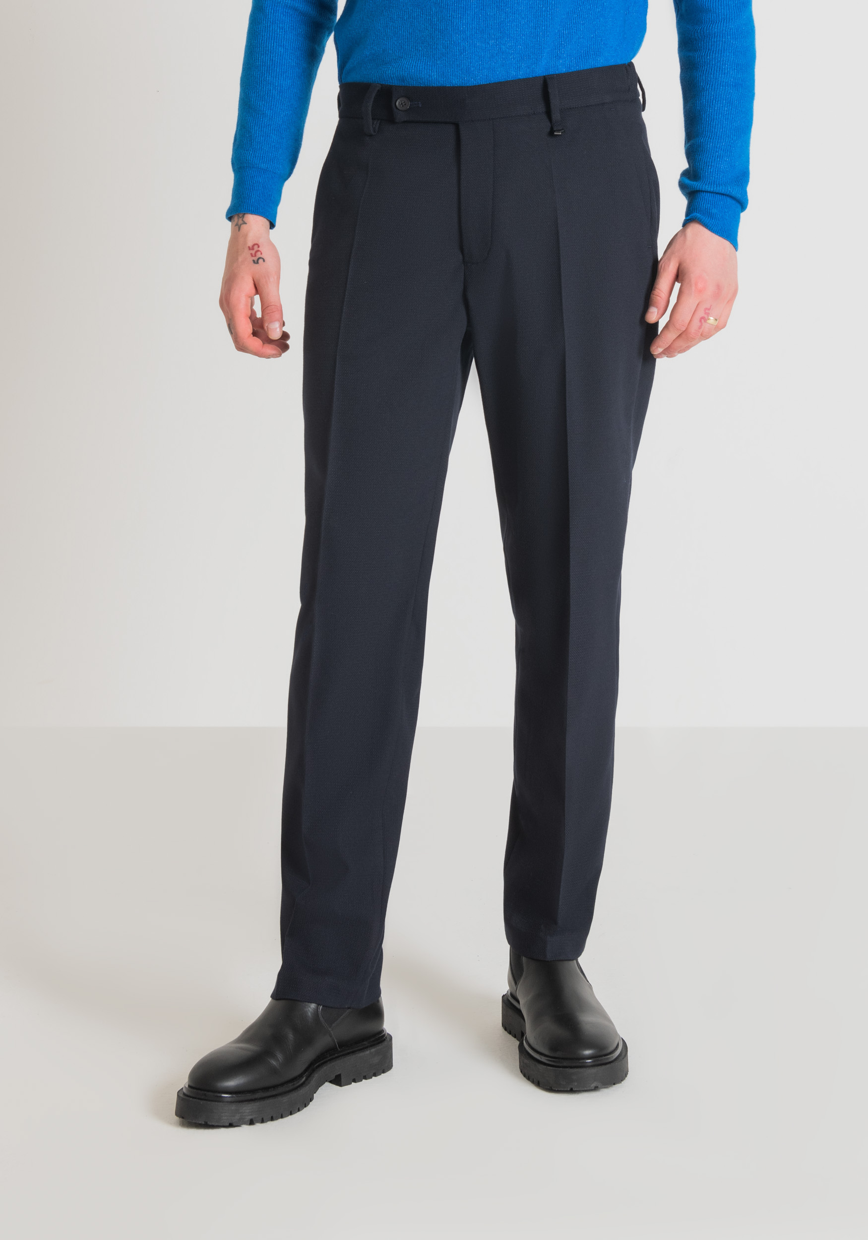 Antony Morato Pantalon Regular Straight Fit Phil En Tissu Dobby De Viscose Melangee Elastique Encre Bleu | Homme Pantalons