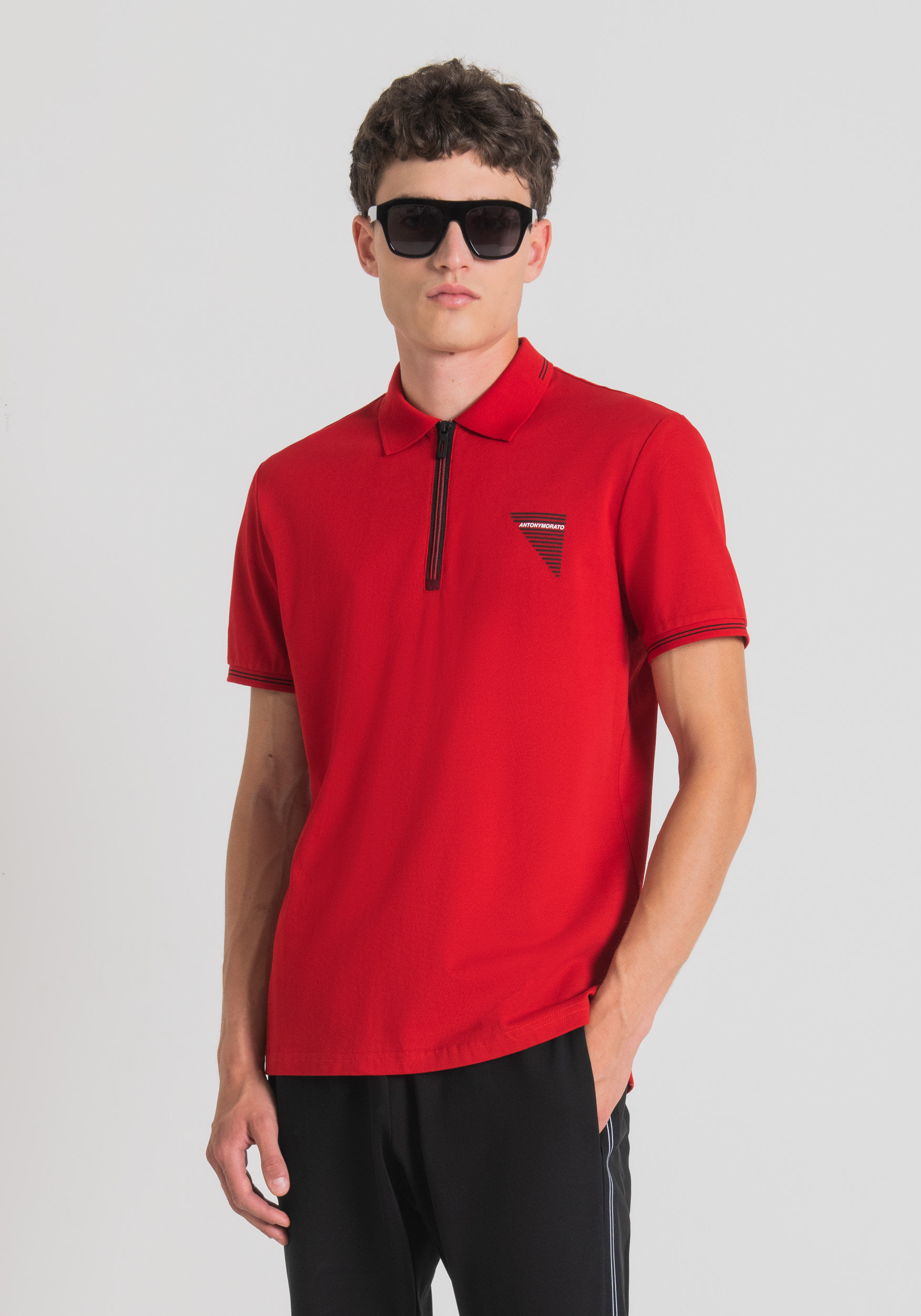Antony Morato Polo Slim Fit En Pique De Coton Mercerise Avec Imprime Logo En Caoutchouc Rouge | Homme T-Shirts Et Polos