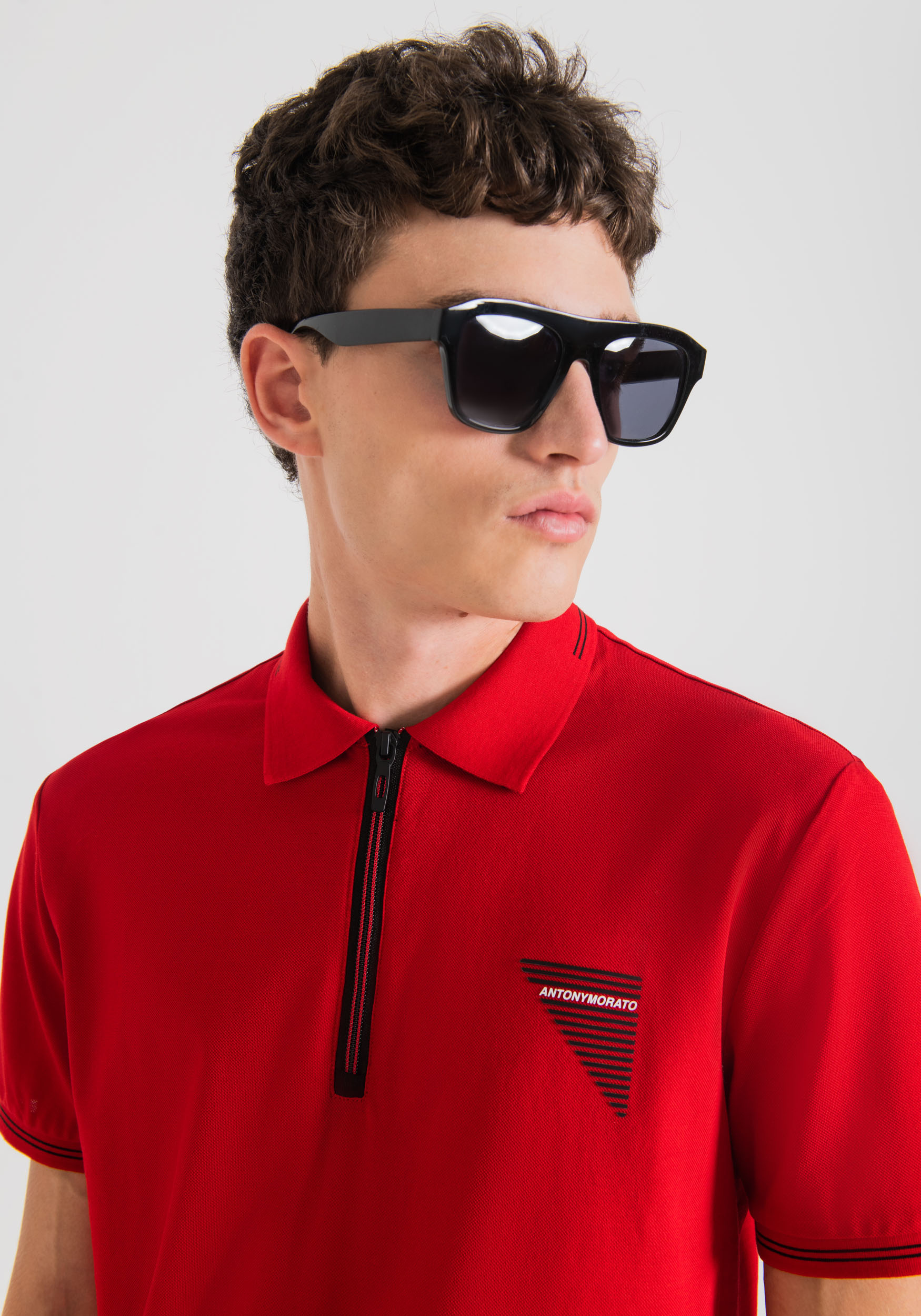 Antony Morato Polo Slim Fit En Pique De Coton Mercerise Avec Imprime Logo En Caoutchouc Rouge | Homme T-Shirts Et Polos
