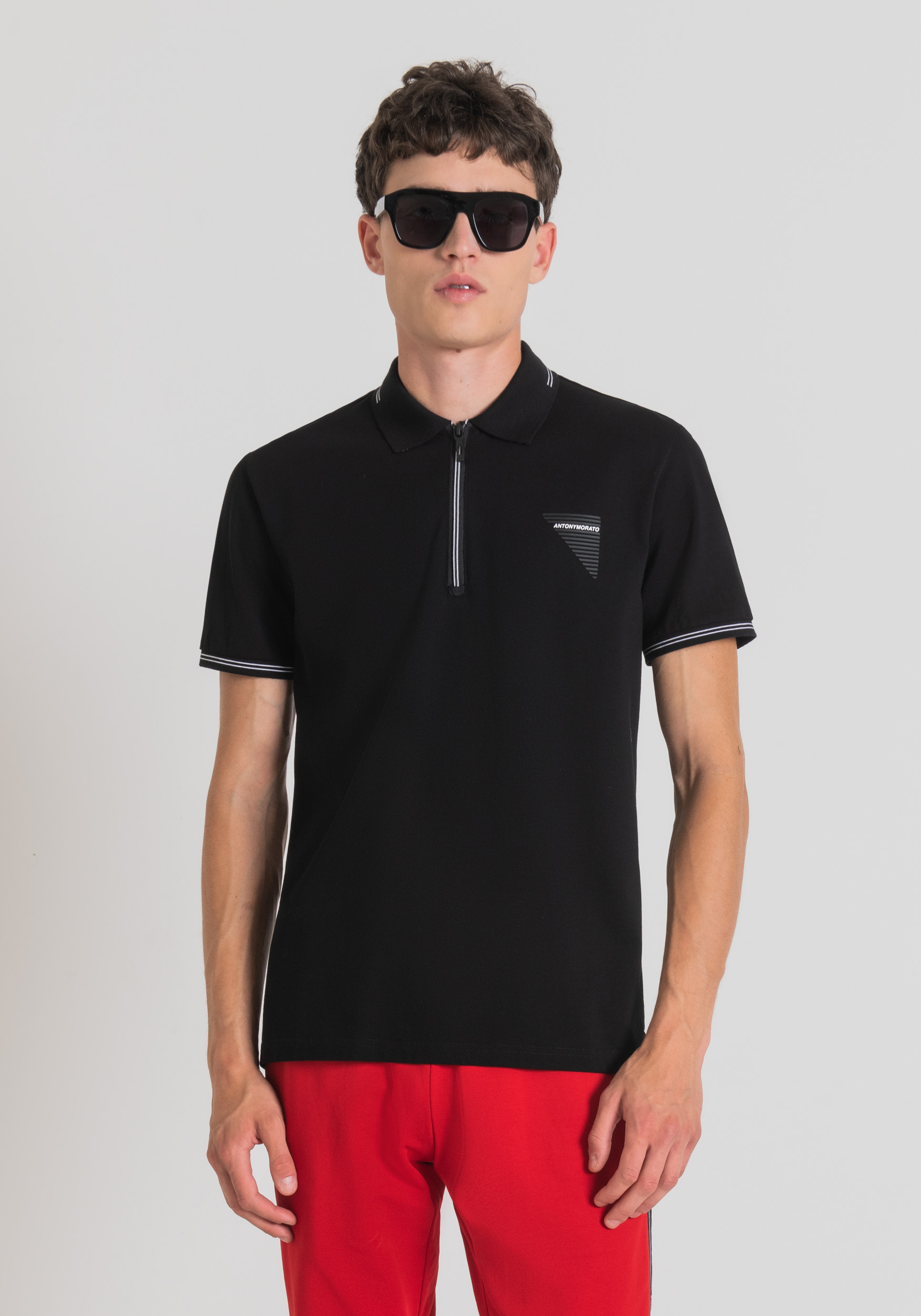 Antony Morato Polo Slim Fit En Pique De Coton Mercerise Avec Imprime Logo En Caoutchouc Noir | Homme T-Shirts Et Polos