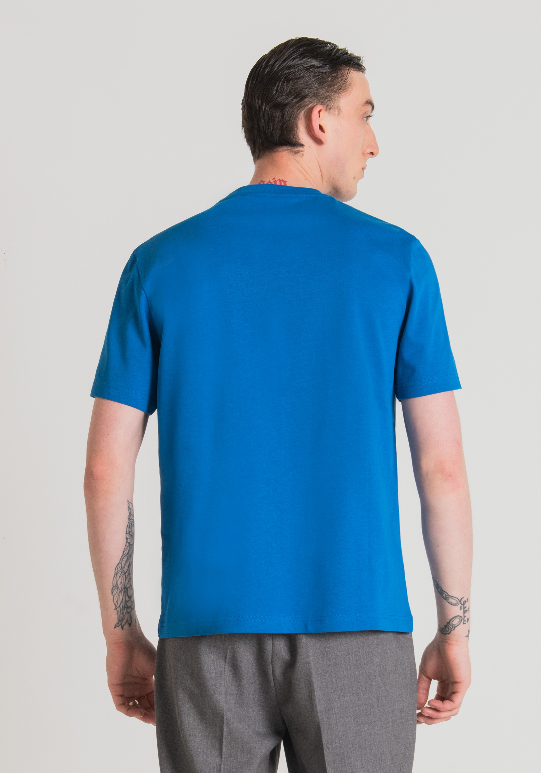 Antony Morato T-Shirt Over Fit En Pur Coton Avec Logo Brode Cobalt | Homme T-Shirts Et Polos