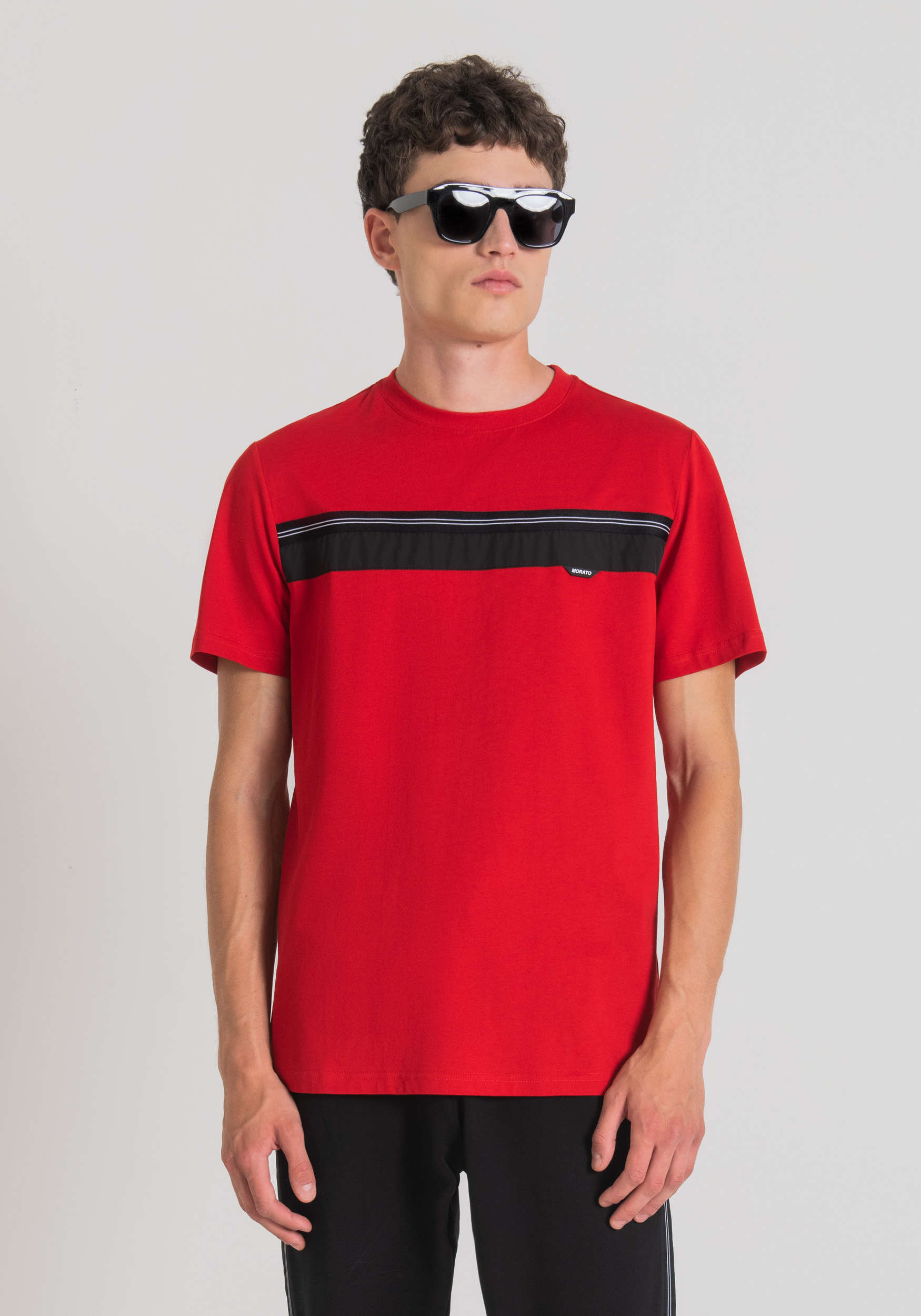 Antony Morato T-Shirt Regular Fit En Coton Doux Avec Bande Contrastante Rouge | Homme T-Shirts Et Polos