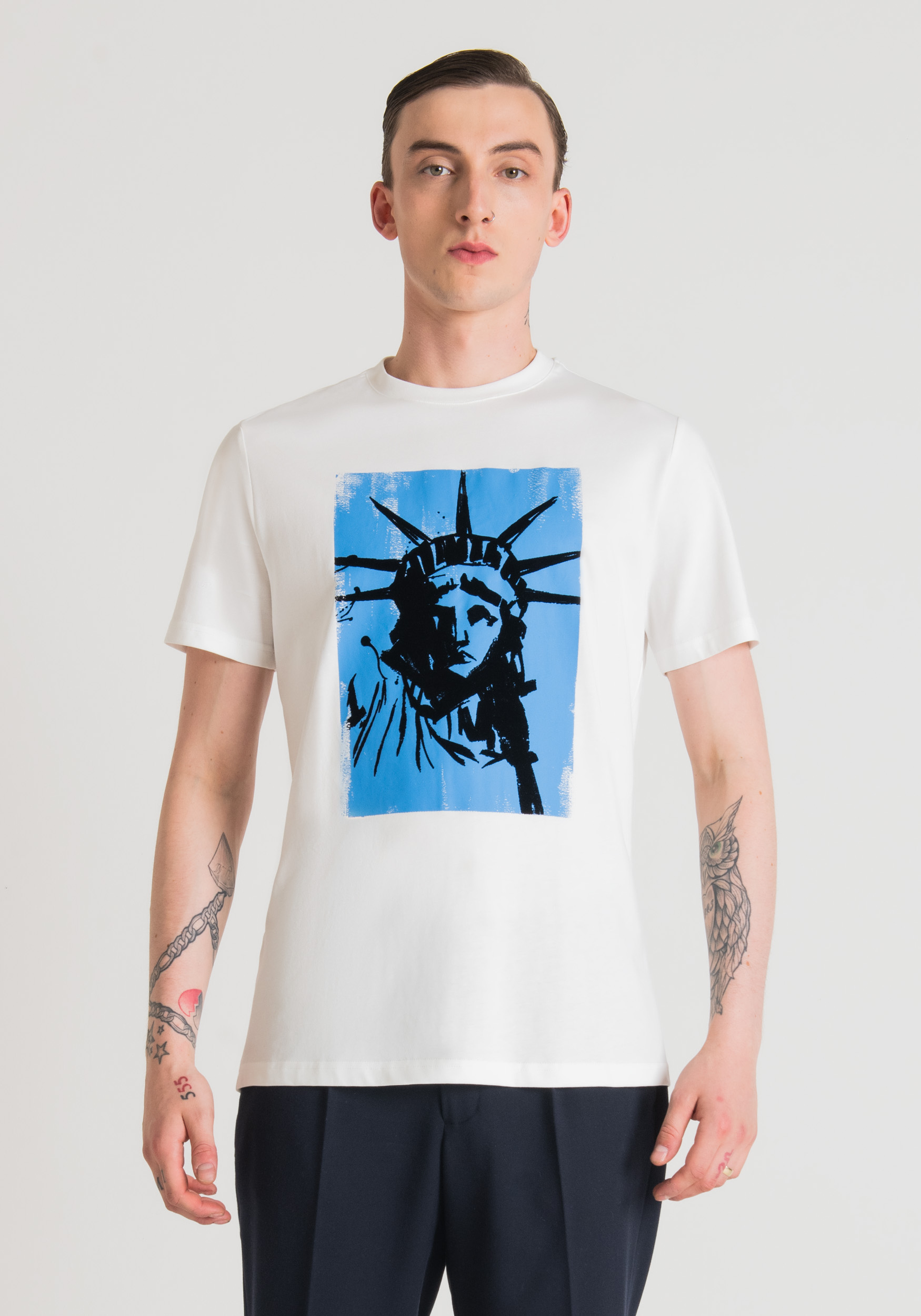 Antony Morato T-Shirt Regular Fit 100 % Coton Avec Imprime Statue De La Liberte Creme | Homme T-Shirts Et Polos