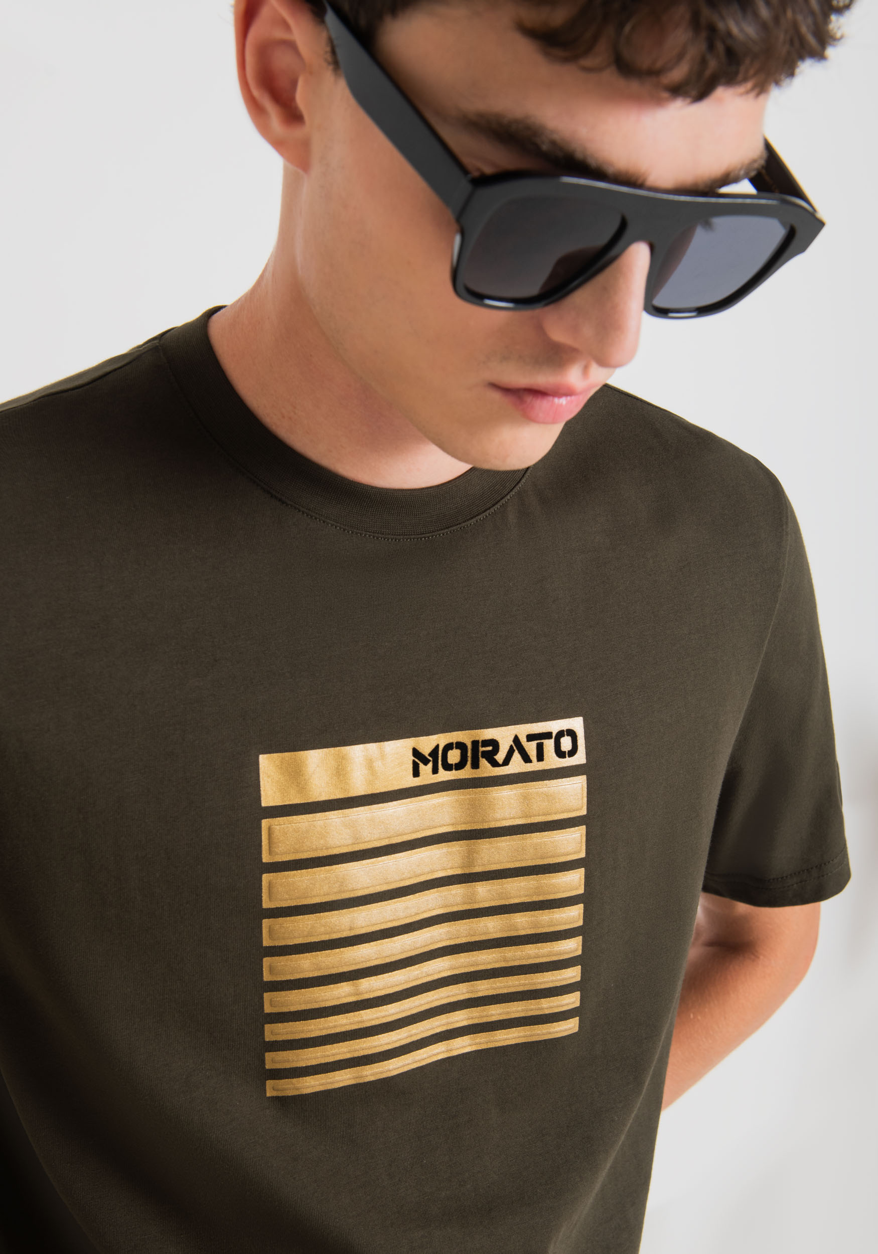 Antony Morato T-Shirt Regular Fit 100 % Coton Avec Impression Flock Vert Fonce | Homme T-Shirts Et Polos