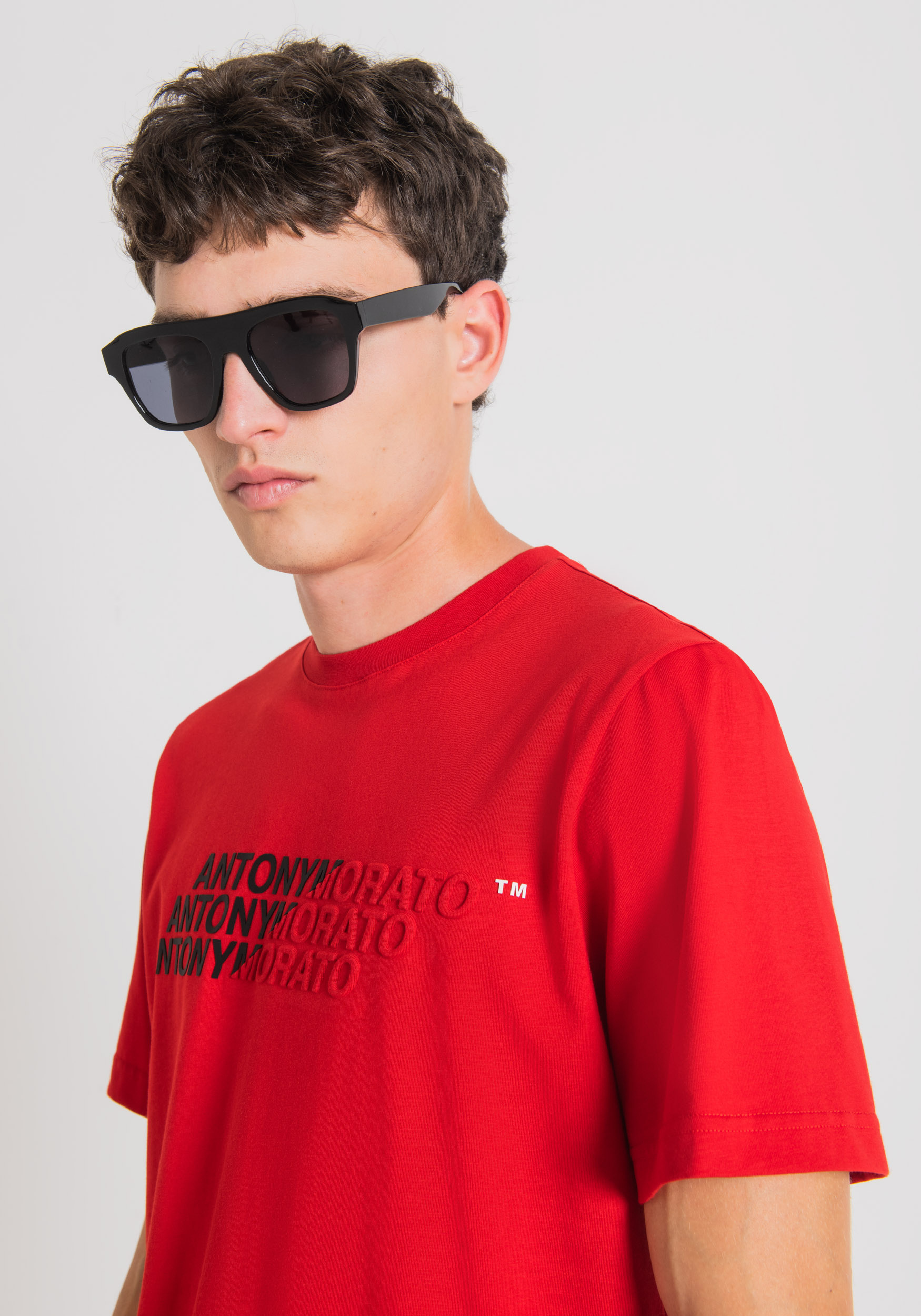 Antony Morato T-Shirt Regular Fit En Coton Avec Imprime Logo Effet Caoutchouc Rouge | Homme T-Shirts Et Polos