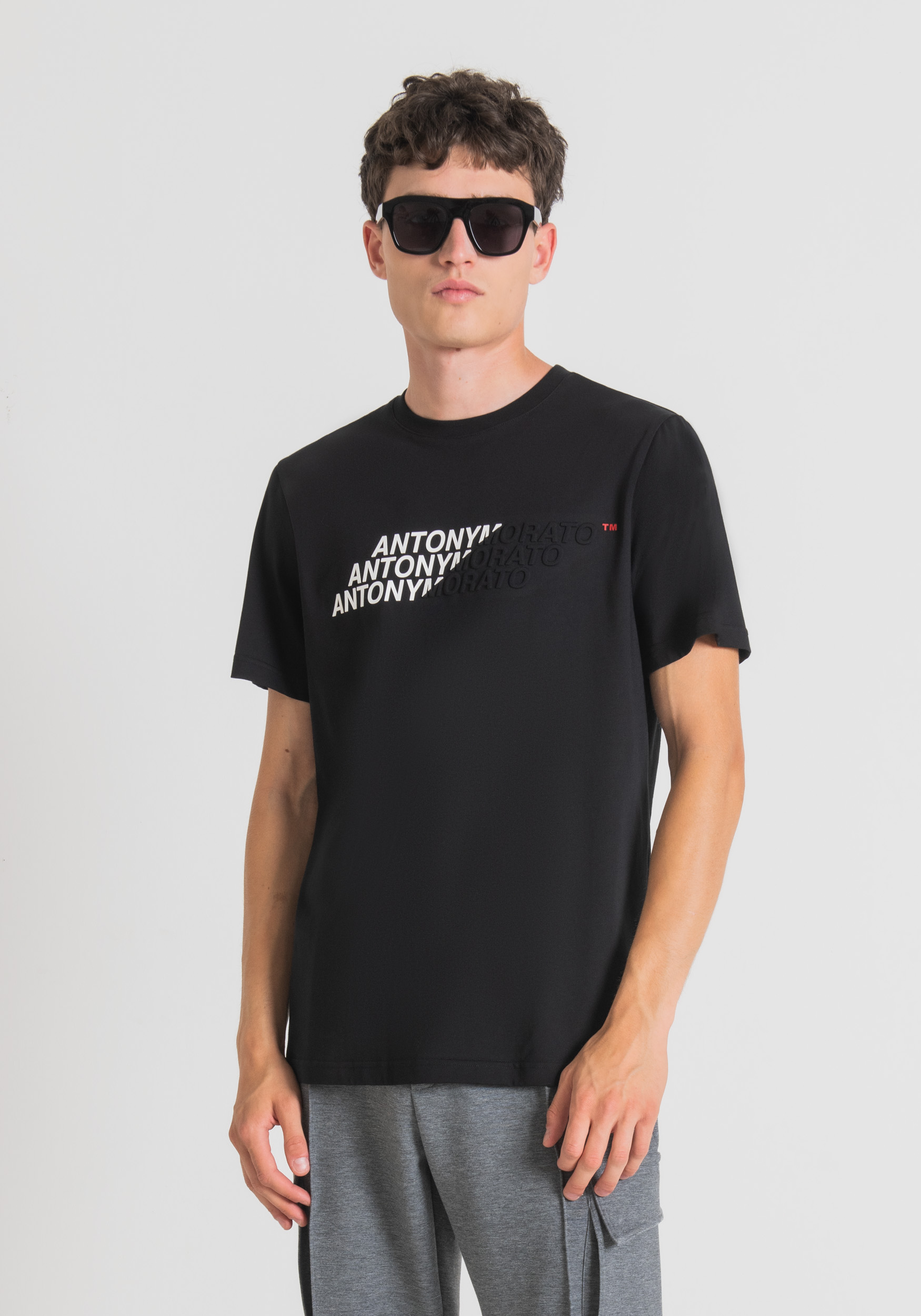 Antony Morato T-Shirt Regular Fit En Coton Avec Imprime Logo Effet Caoutchouc Noir | Homme T-Shirts Et Polos