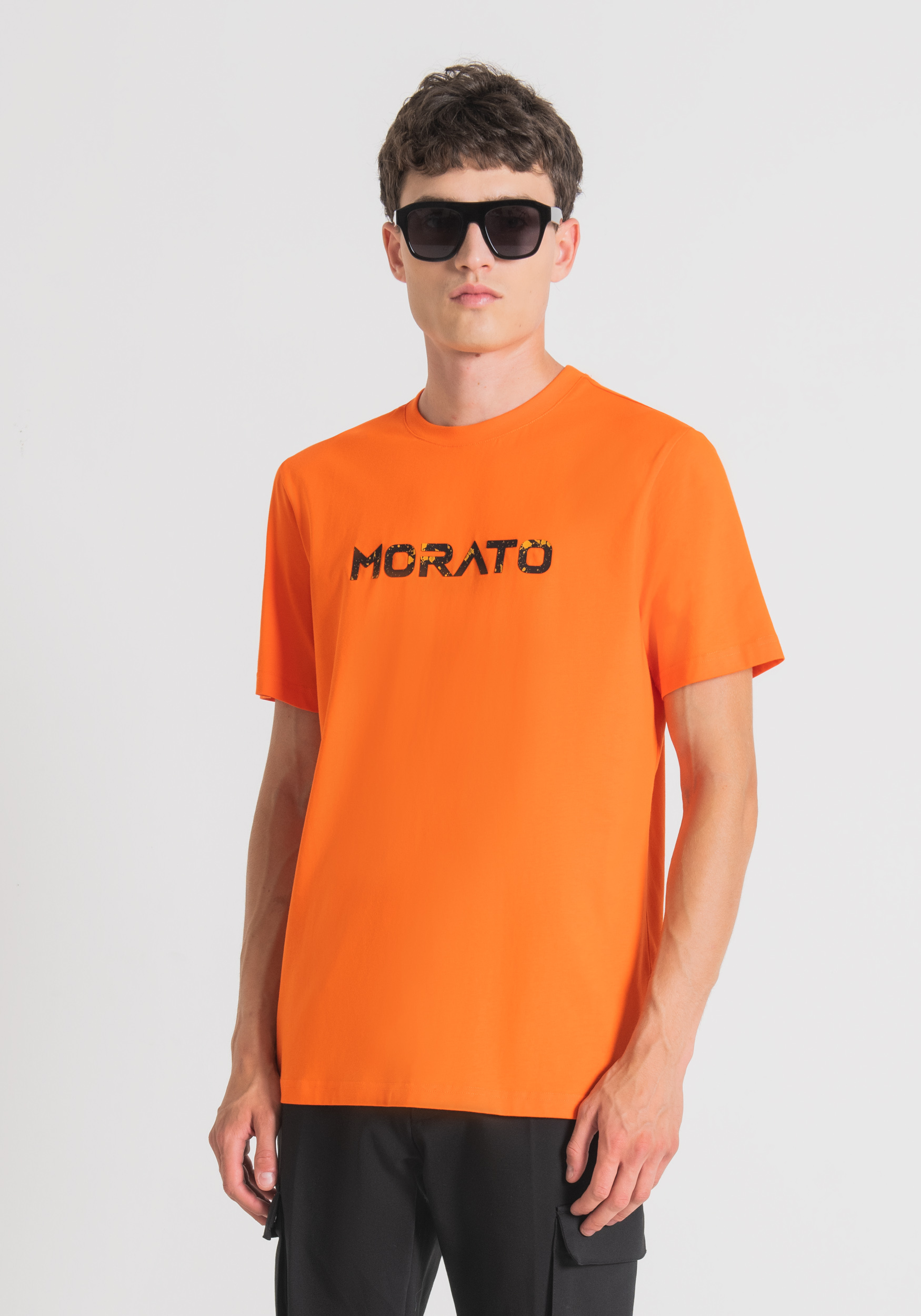 Antony Morato T-Shirt Regular Fit En Pur Coton Avec Impression Logo En Caoutchouc Orange | Homme T-Shirts Et Polos
