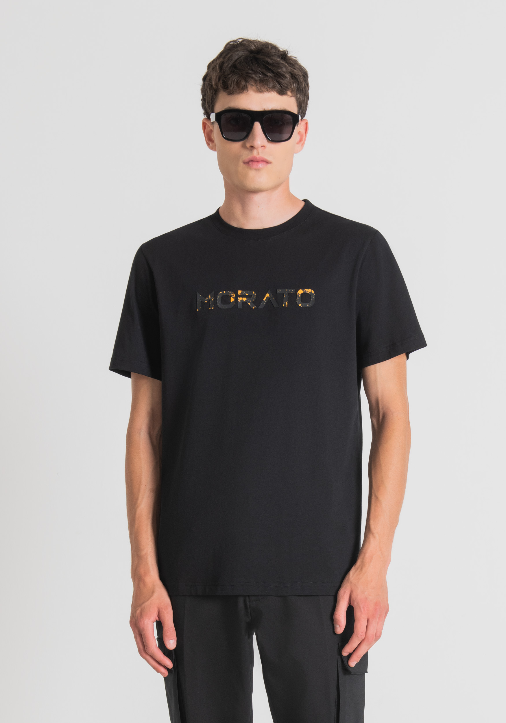 Antony Morato T-Shirt Regular Fit En Pur Coton Avec Impression Logo En Caoutchouc Noir | Homme T-Shirts Et Polos