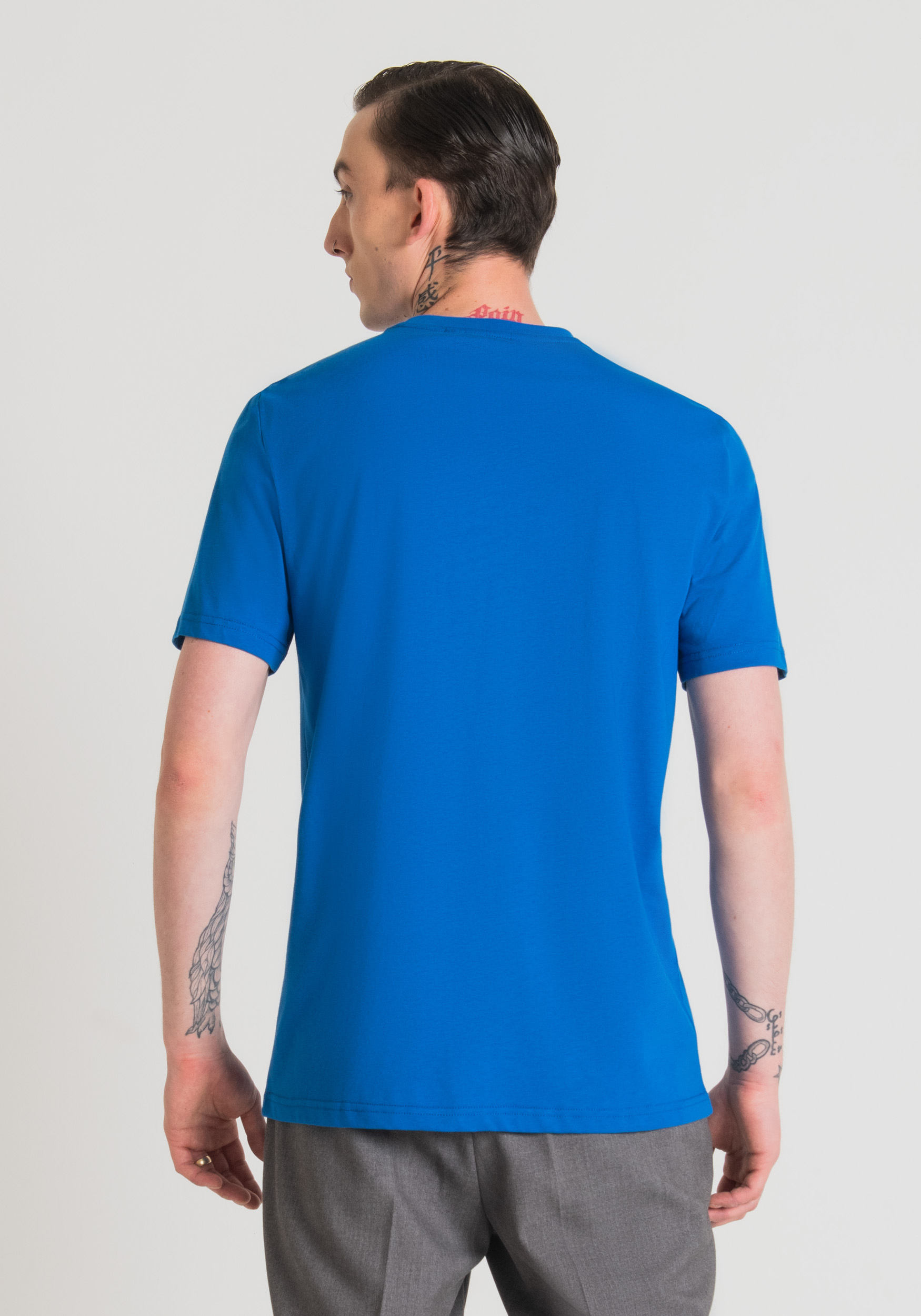 Antony Morato T-Shirt Regular Fit En Pur Coton Avec Imprime Logo En Caoutchouc Cobalt | Homme T-Shirts Et Polos