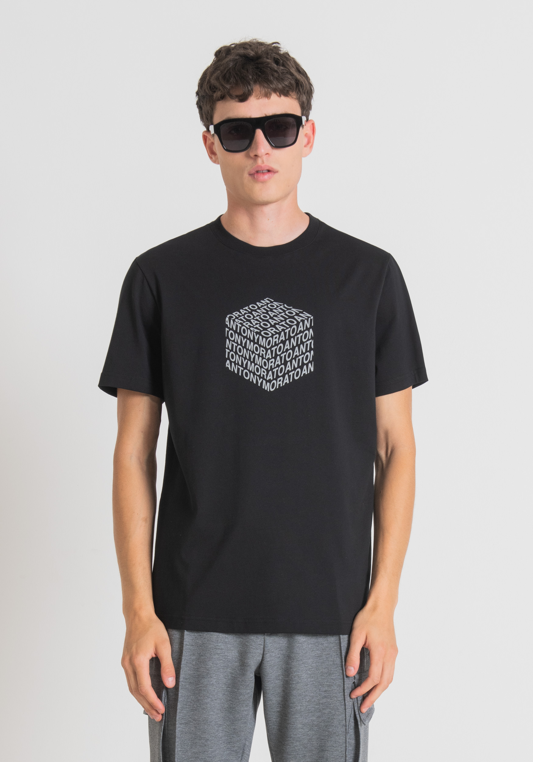 Antony Morato T-Shirt Regular Fit En Coton Avec Imprime Logo Reflechissant Noir | Homme T-Shirts Et Polos