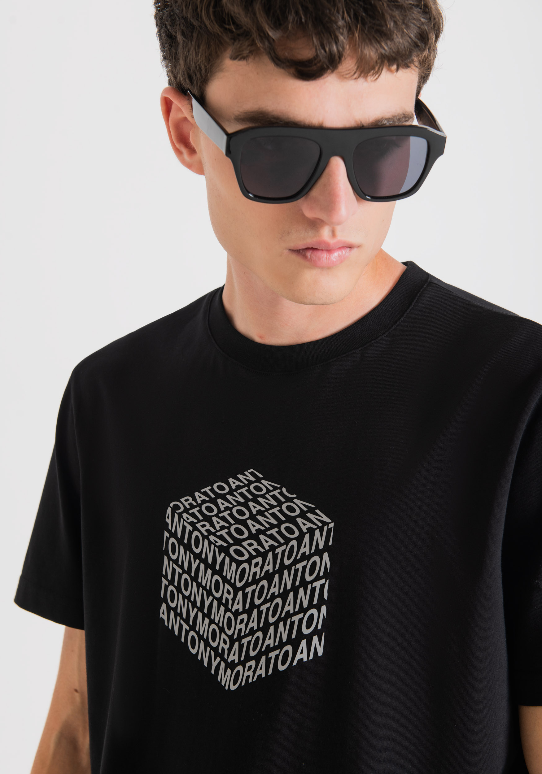 Antony Morato T-Shirt Regular Fit En Coton Avec Imprime Logo Reflechissant Noir | Homme T-Shirts Et Polos