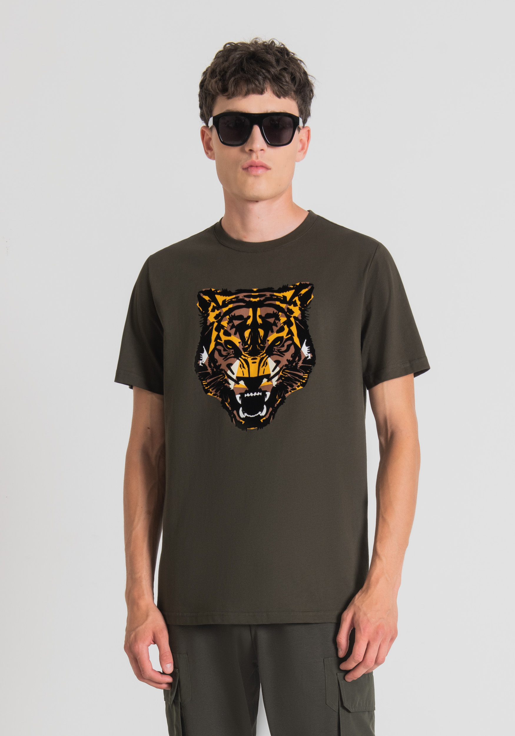 Antony Morato T-Shirt Regular Fit 100 % Coton Avec Imprime Tigre Vert Fonce | Homme T-Shirts Et Polos