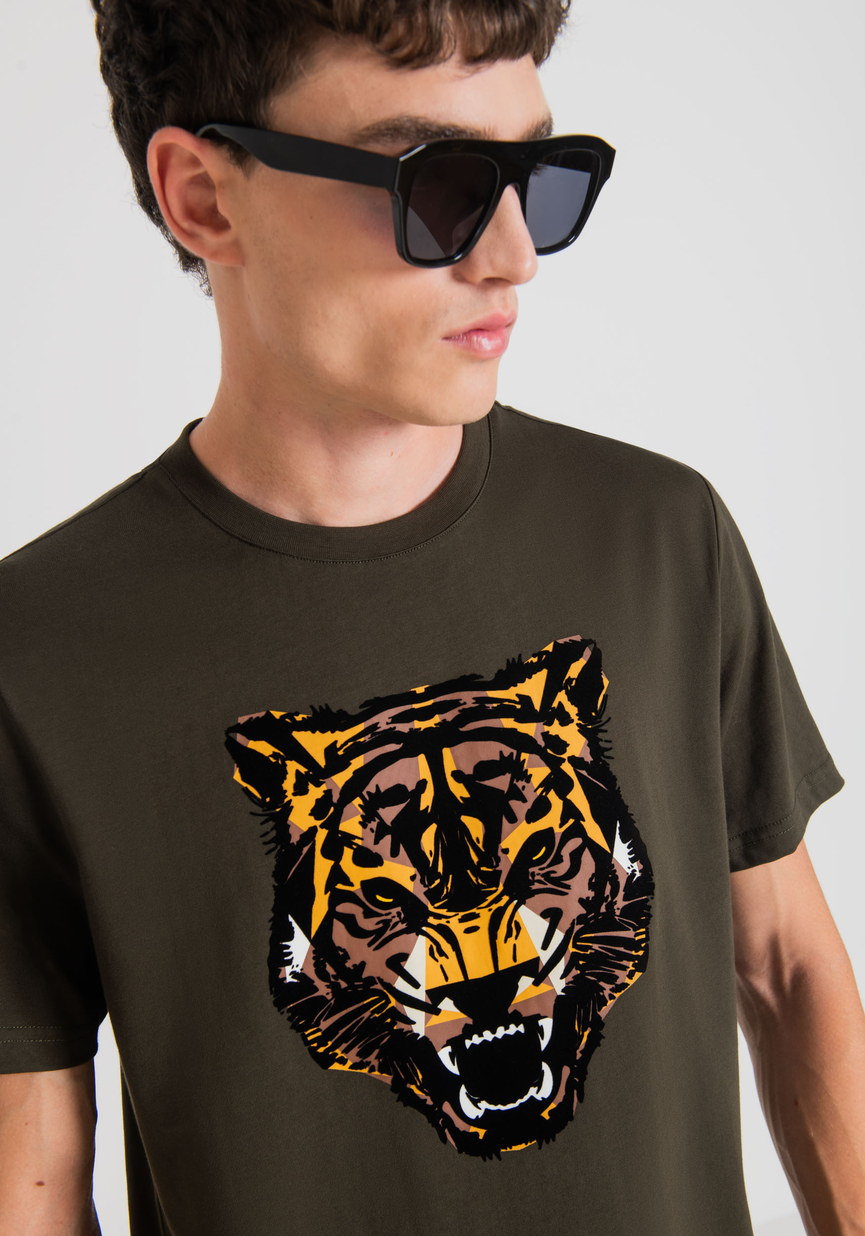 Antony Morato T-Shirt Regular Fit 100 % Coton Avec Imprime Tigre Vert Fonce | Homme T-Shirts Et Polos