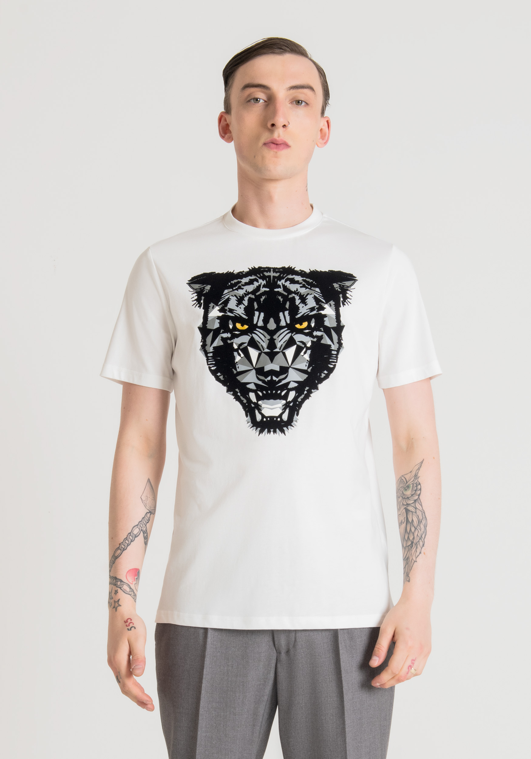 Antony Morato T-Shirt Regular Fit 100 % Coton Doux Avec Imprime Panthere Creme | Homme T-Shirts Et Polos