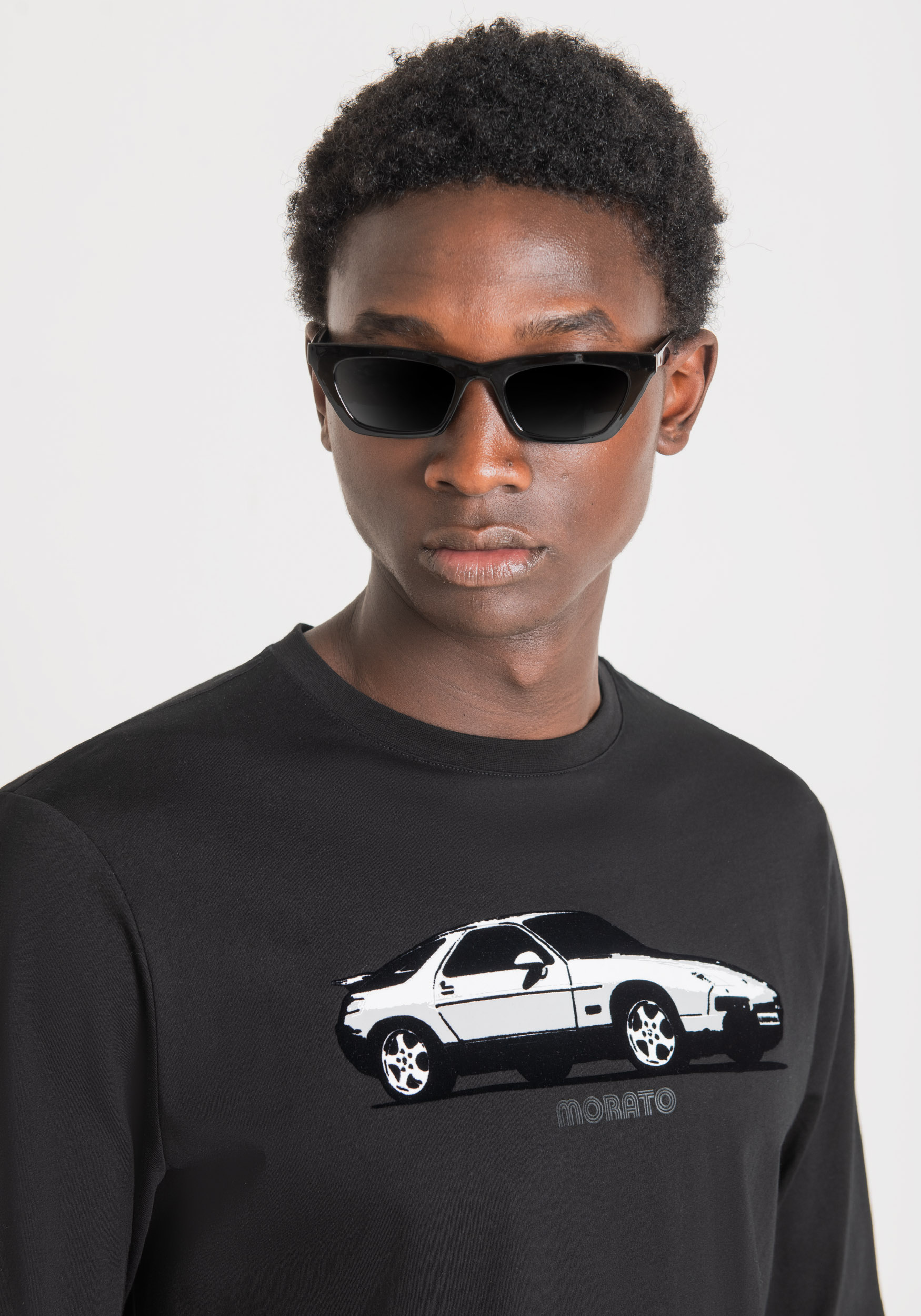 Antony Morato T-Shirt Regular Fit A Manches Longues En Coton Doux Avec Imprime Voiture Noir | Homme T-Shirts Et Polos